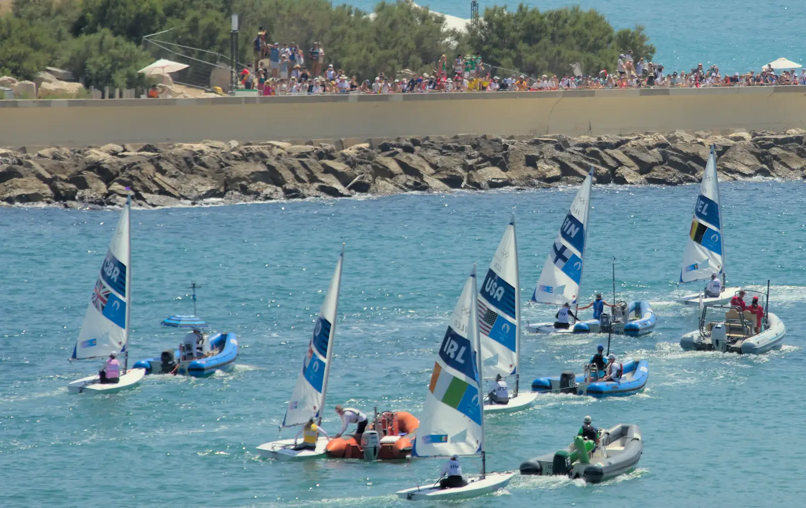 The ILCA 6's head out to the course, from Hannah and Olympic ILCA 6 Sailing, Marseille, France - 5th August 2024