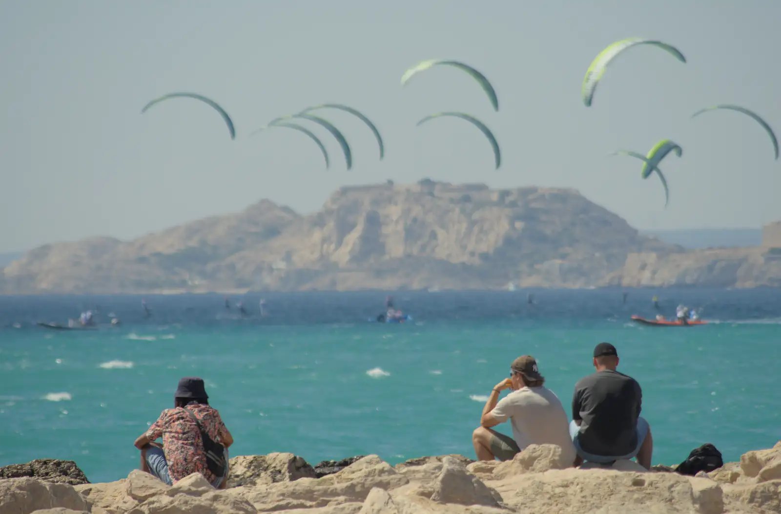 The kitefoils swarm around , from Hannah and Olympic ILCA 6 Sailing, Marseille, France - 5th August 2024