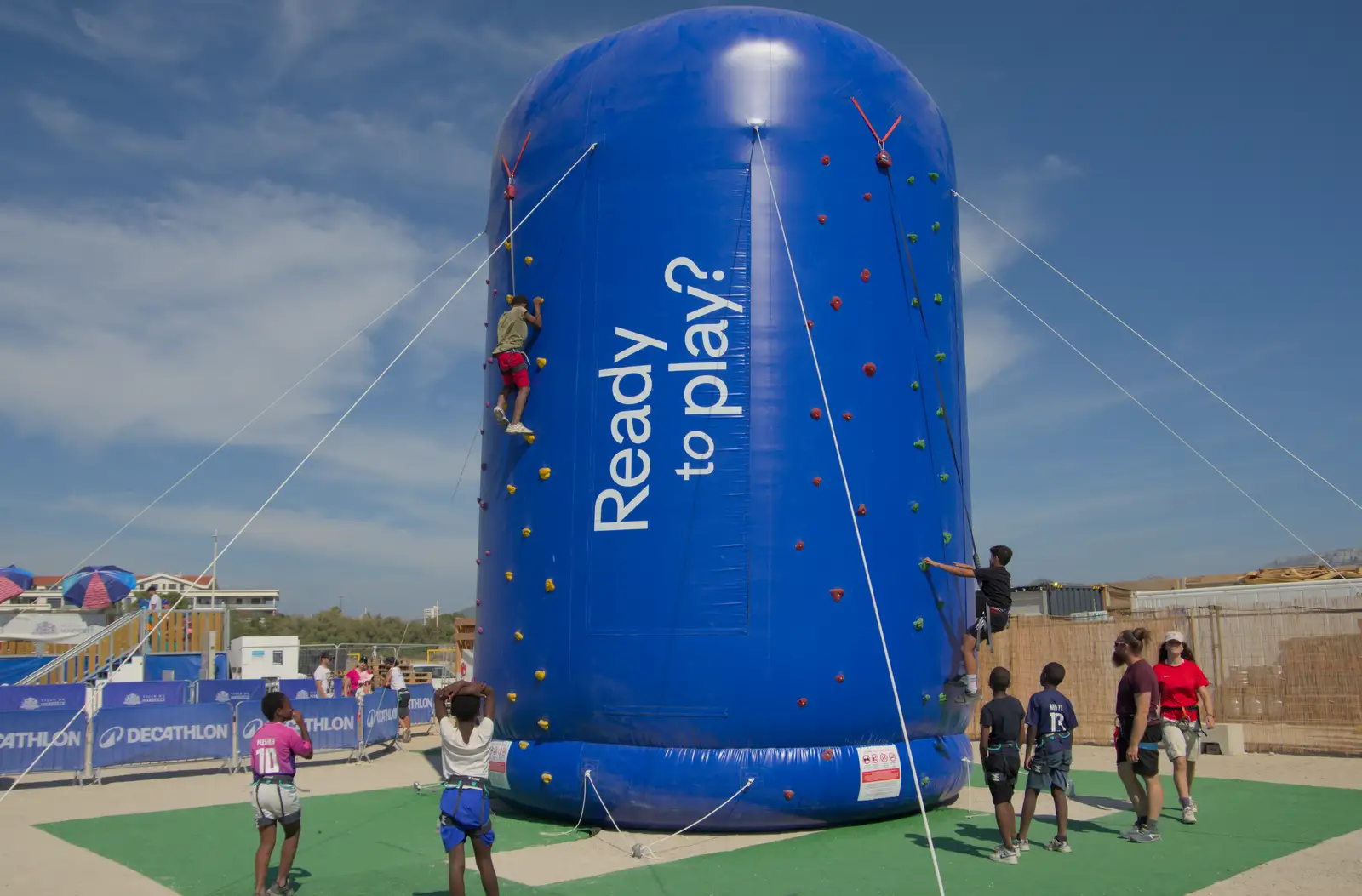 An inflatable climbing wall in action, from Hannah and Olympic ILCA 6 Sailing, Marseille, France - 5th August 2024