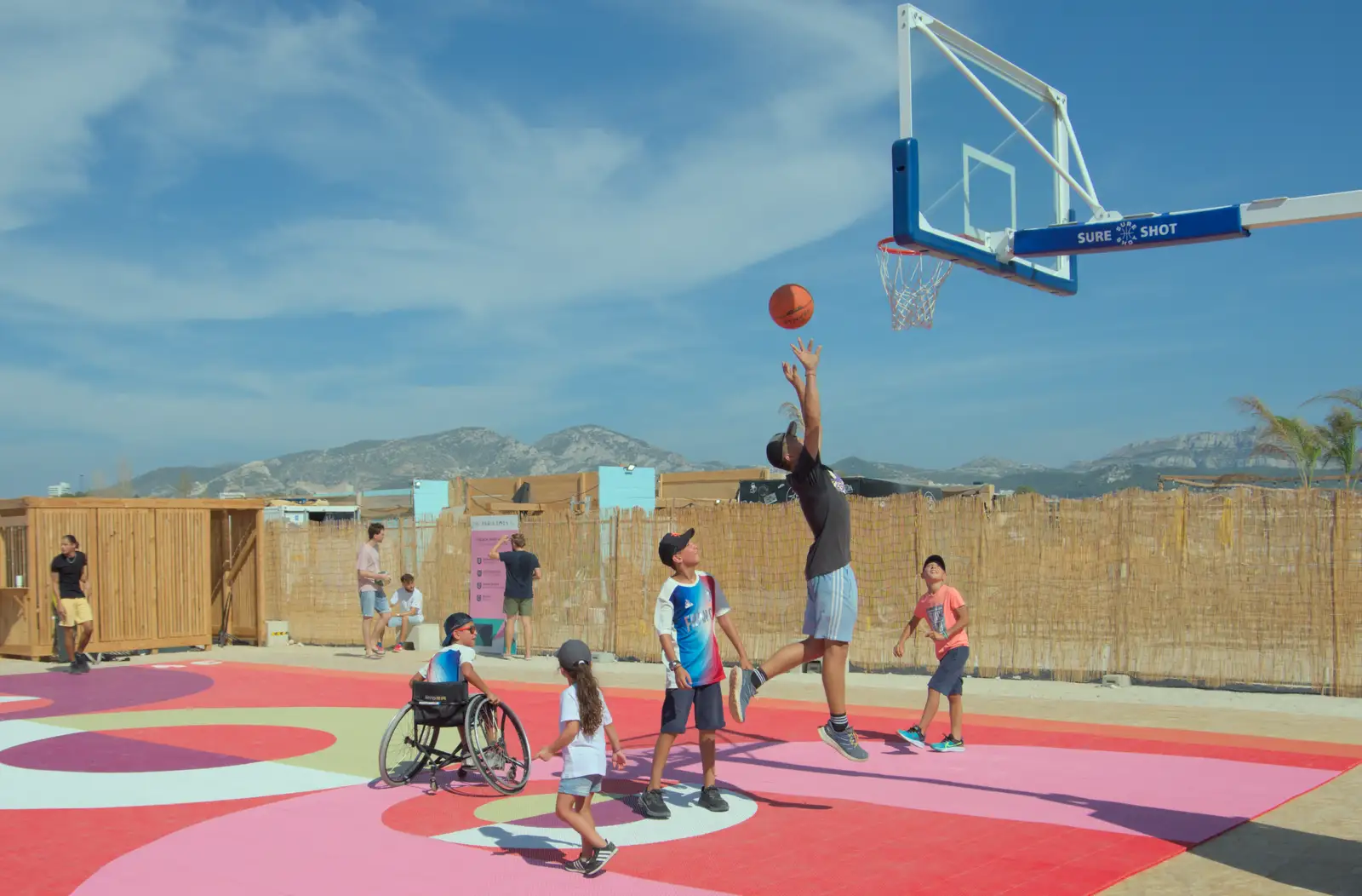 Some boys play a bit of basketball, from Hannah and Olympic ILCA 6 Sailing, Marseille, France - 5th August 2024