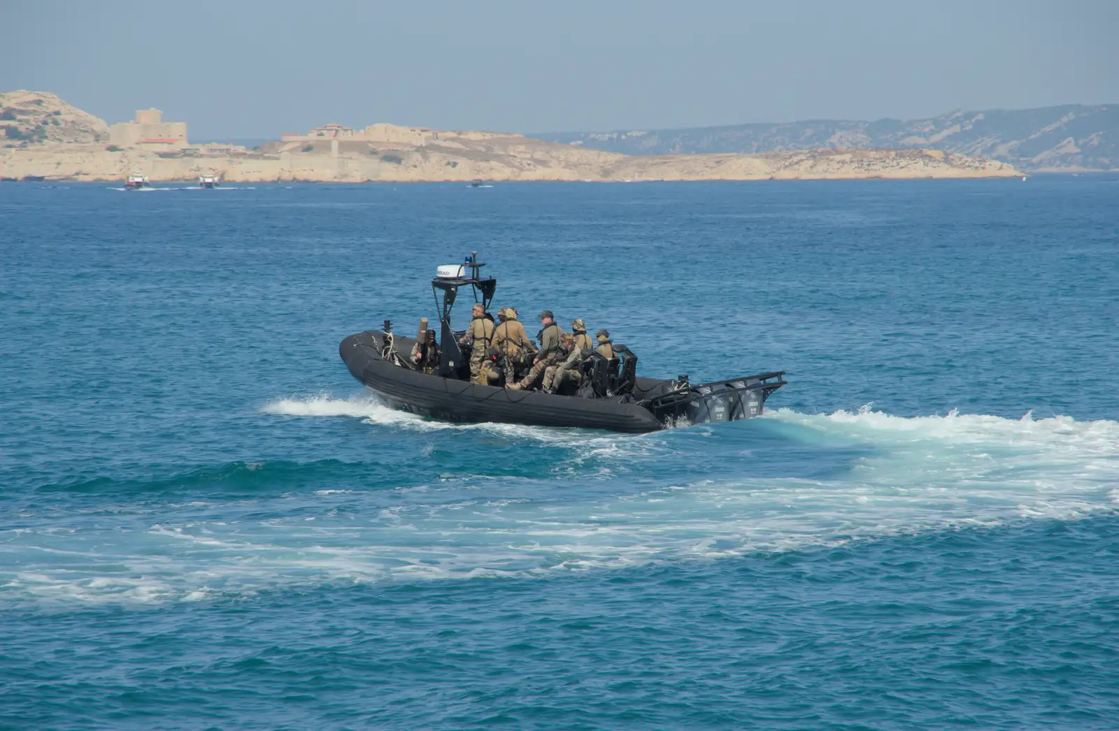 A military RIB runs around, from Hannah and Olympic ILCA 6 Sailing, Marseille, France - 5th August 2024