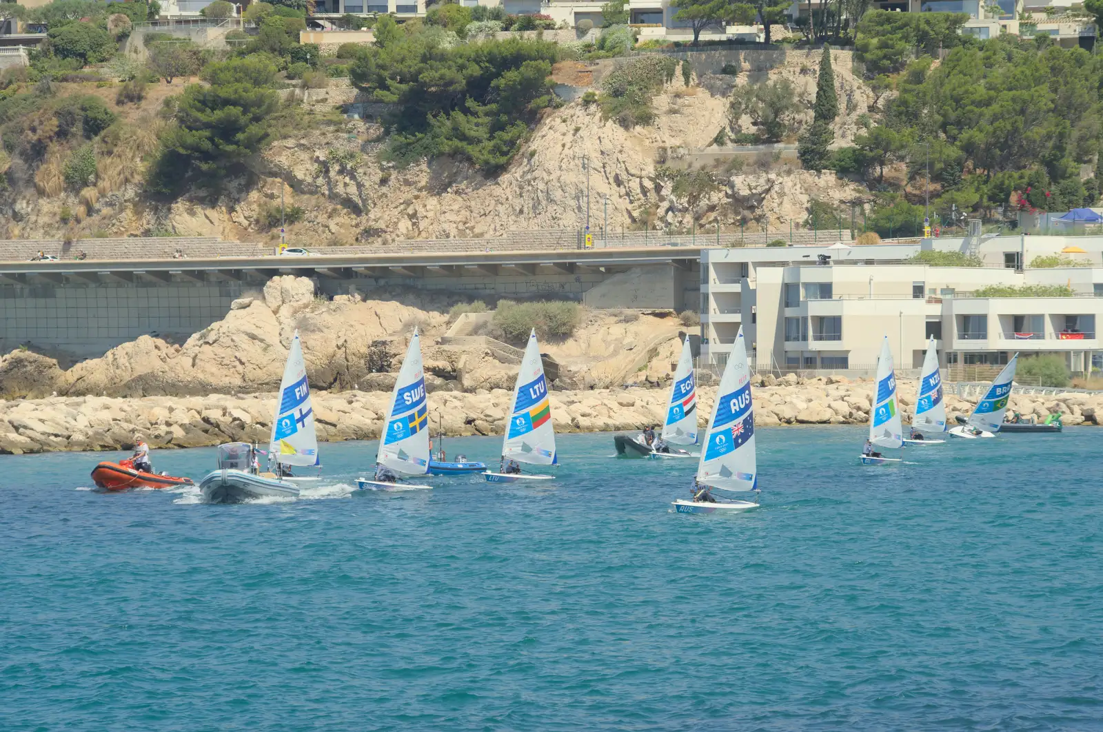 The ILCAs depart from the Olympic marina, from Hannah and Olympic ILCA 6 Sailing, Marseille, France - 5th August 2024