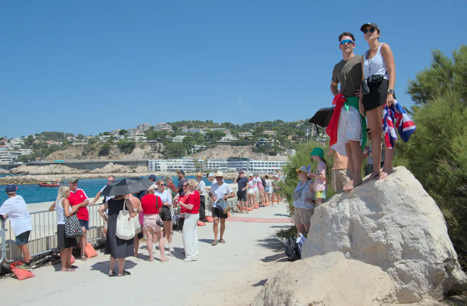 Standing on a rock to get a better view, from Hannah and Olympic ILCA 6 Sailing, Marseille, France - 5th August 2024