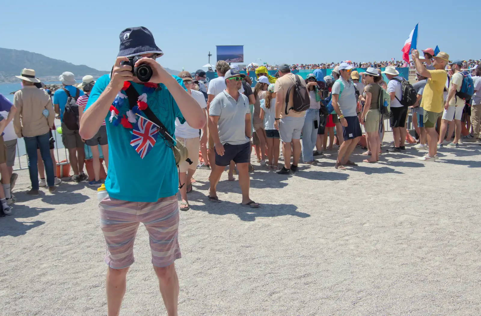 Sean takes a photo, from Hannah and Olympic ILCA 6 Sailing, Marseille, France - 5th August 2024