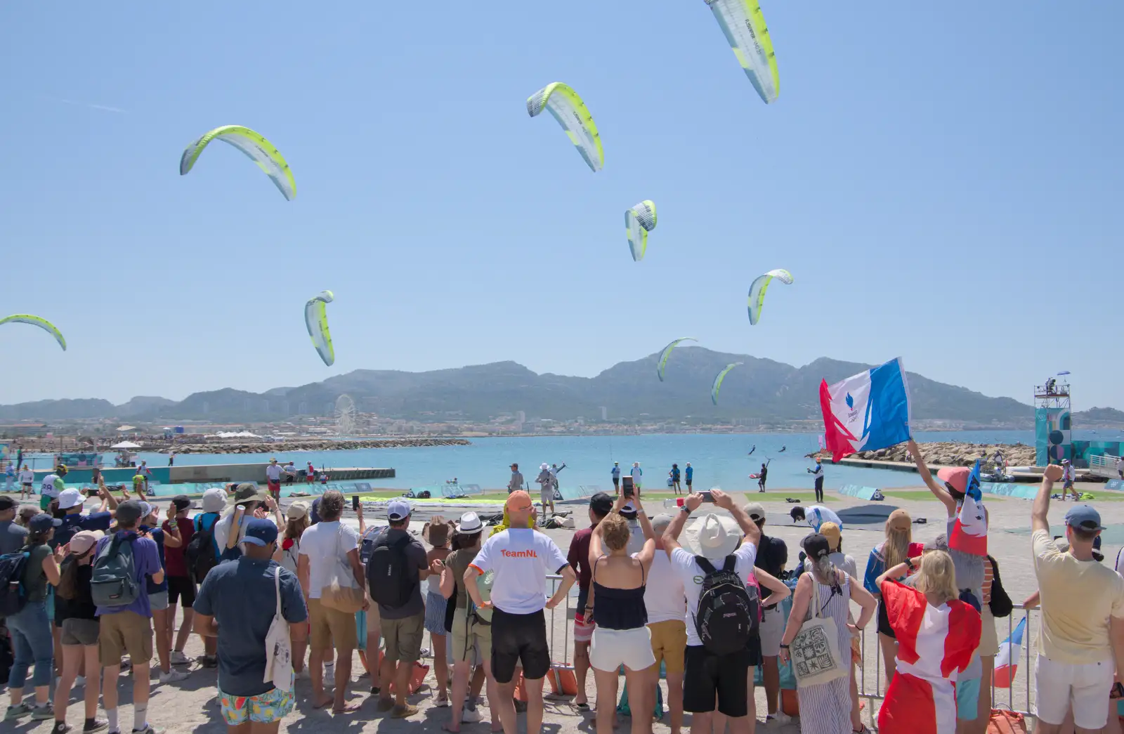 Kite boarders mill around, from Hannah and Olympic ILCA 6 Sailing, Marseille, France - 5th August 2024