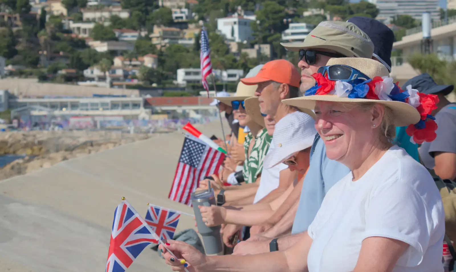 Flags on the pier, from Hannah and Olympic ILCA 6 Sailing, Marseille, France - 5th August 2024