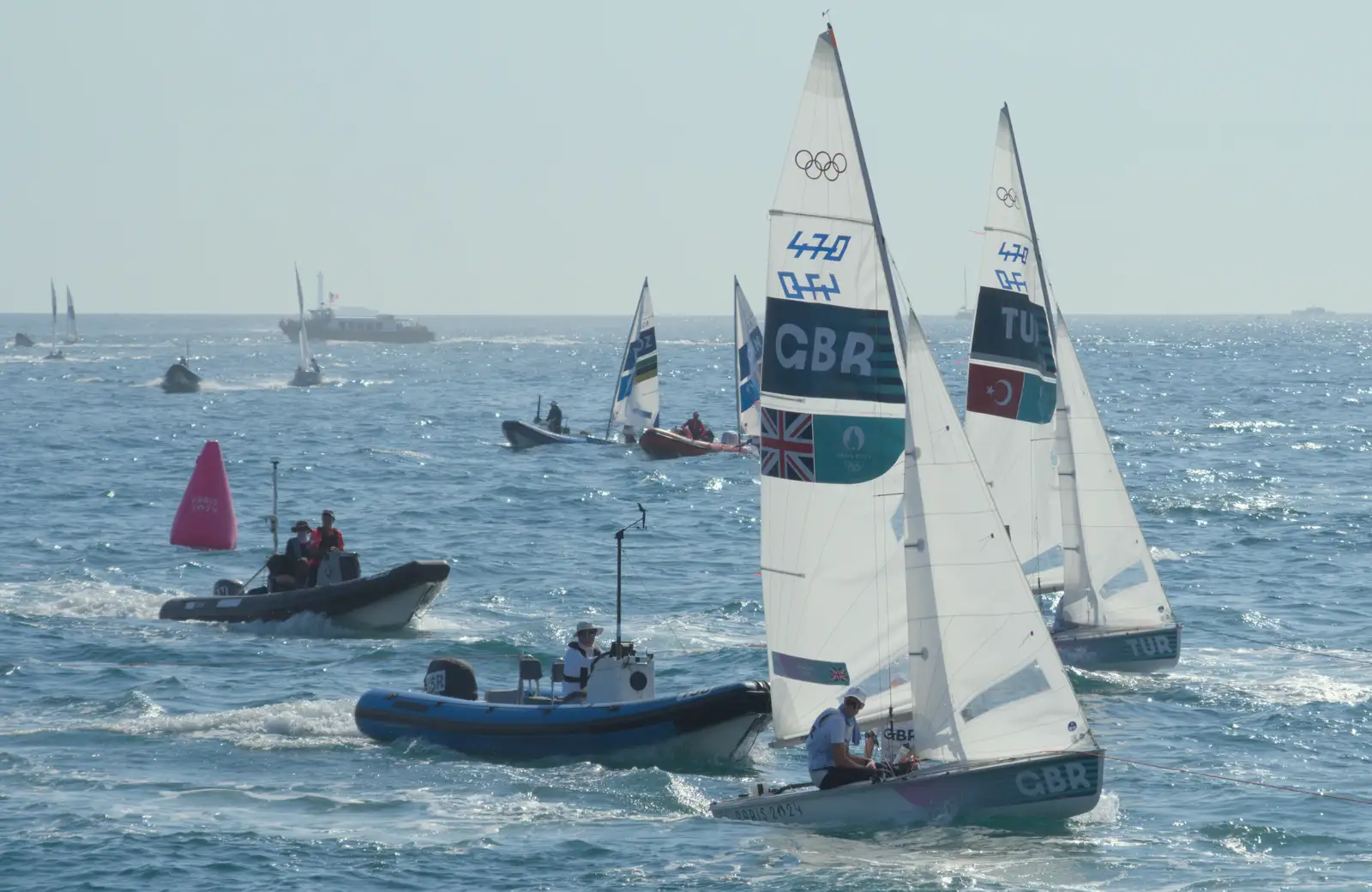 Team GB's 470 comes in, from Hannah and Olympic ILCA 6 Sailing, Marseille, France - 5th August 2024