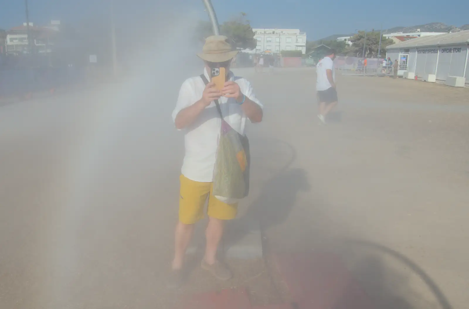 Hamish takes a photo in the mist, from Hannah and Olympic ILCA 6 Sailing, Marseille, France - 5th August 2024