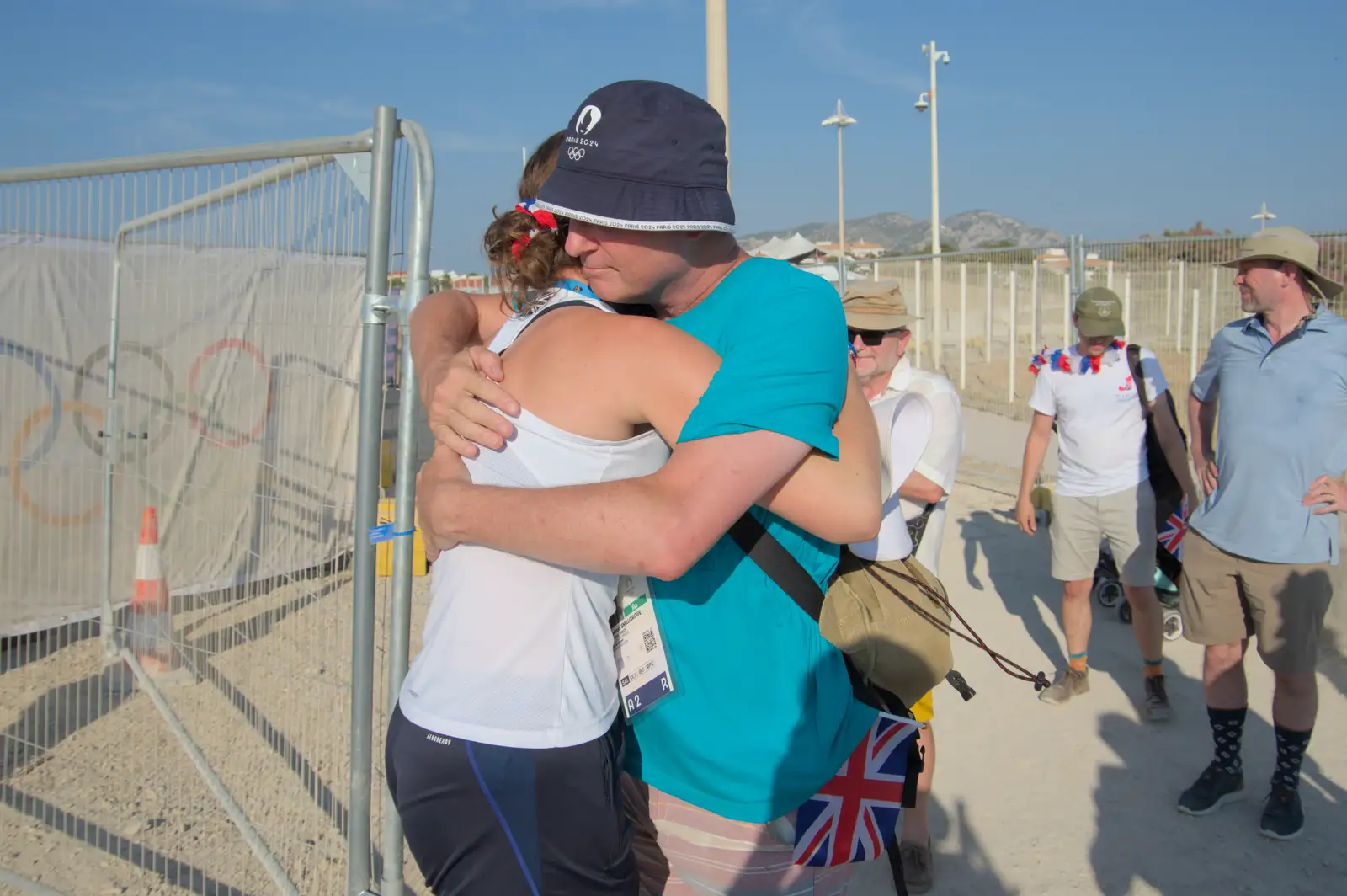 Hannah gets a hug from Sean, from Hannah and Olympic ILCA 6 Sailing, Marseille, France - 5th August 2024