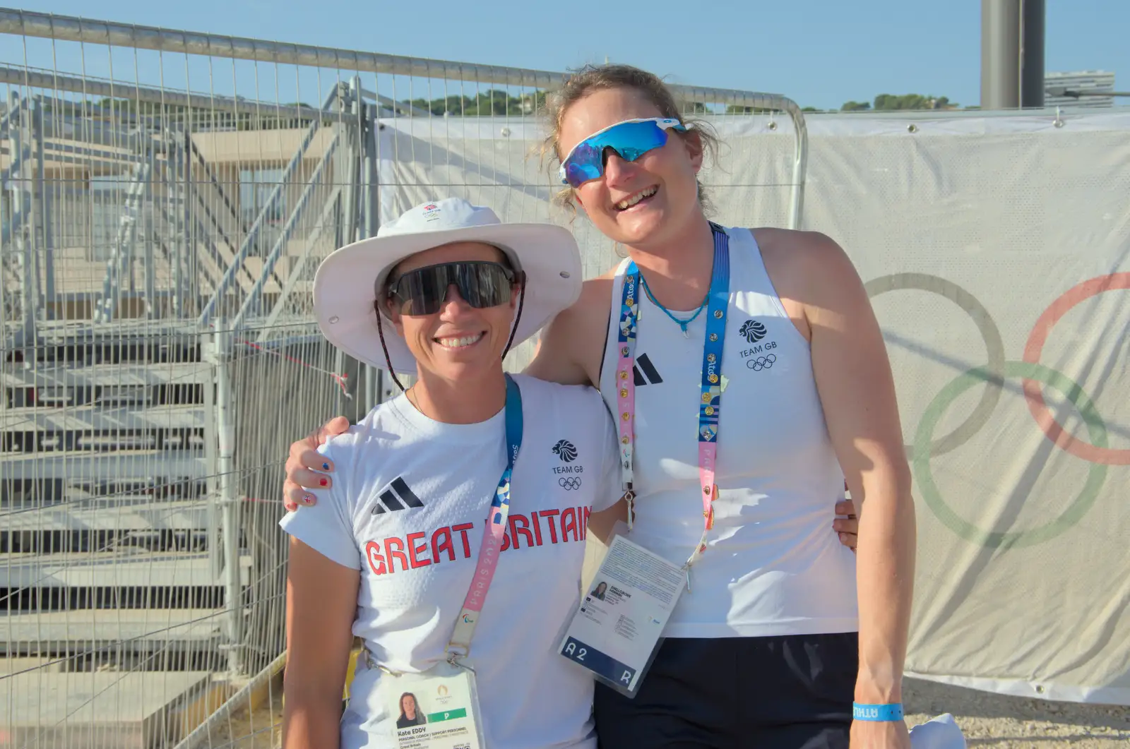 Kate Eddy, the team coach, and Hannah, from Hannah and Olympic ILCA 6 Sailing, Marseille, France - 5th August 2024