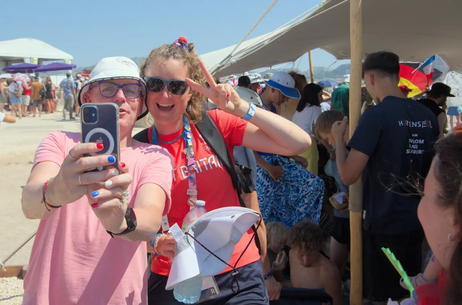 Hannah gets in a photo, from Olympic Non-Sailing, Notre Dame, and the Journey Home, Marseille, France - 8th August 2024