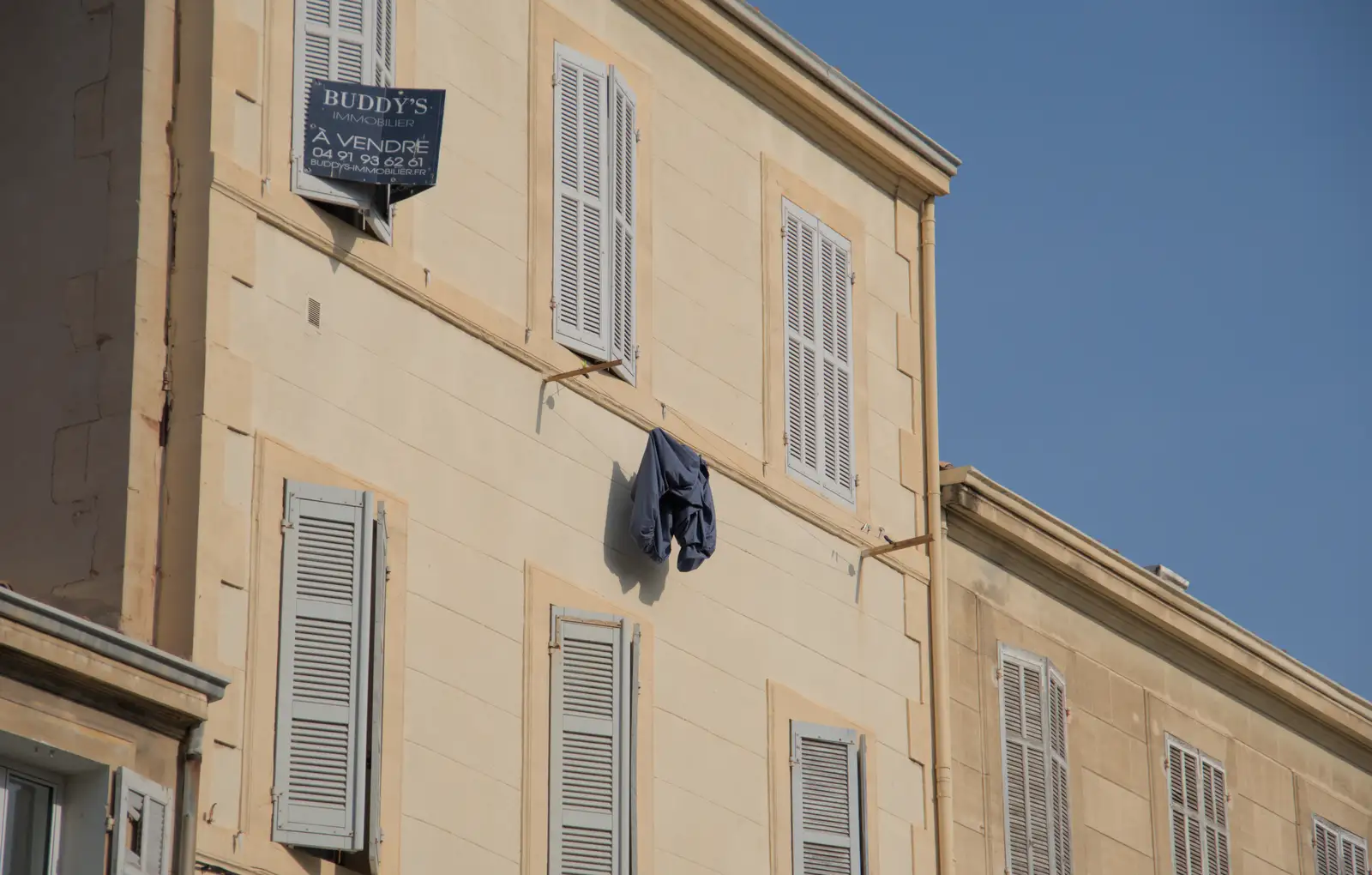 A very high washing line with a solitary item, from Olympic Non-Sailing, Notre Dame, and the Journey Home, Marseille, France - 8th August 2024