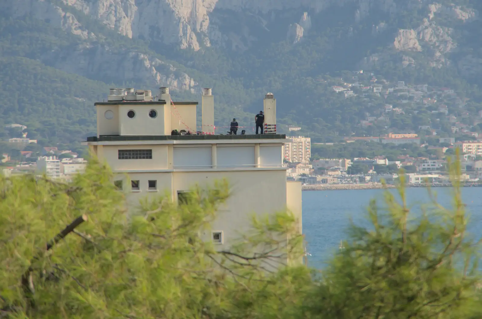 There are actual police snipers on a rooftop, from Olympic Non-Sailing, Notre Dame, and the Journey Home, Marseille, France - 8th August 2024