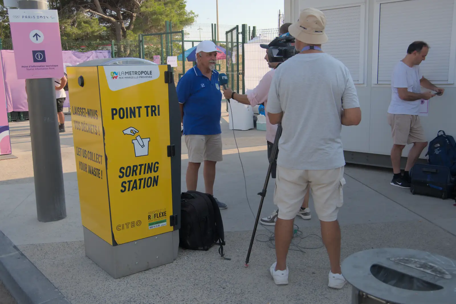 Someone gets interviewed, from Olympic Non-Sailing, Notre Dame, and the Journey Home, Marseille, France - 8th August 2024