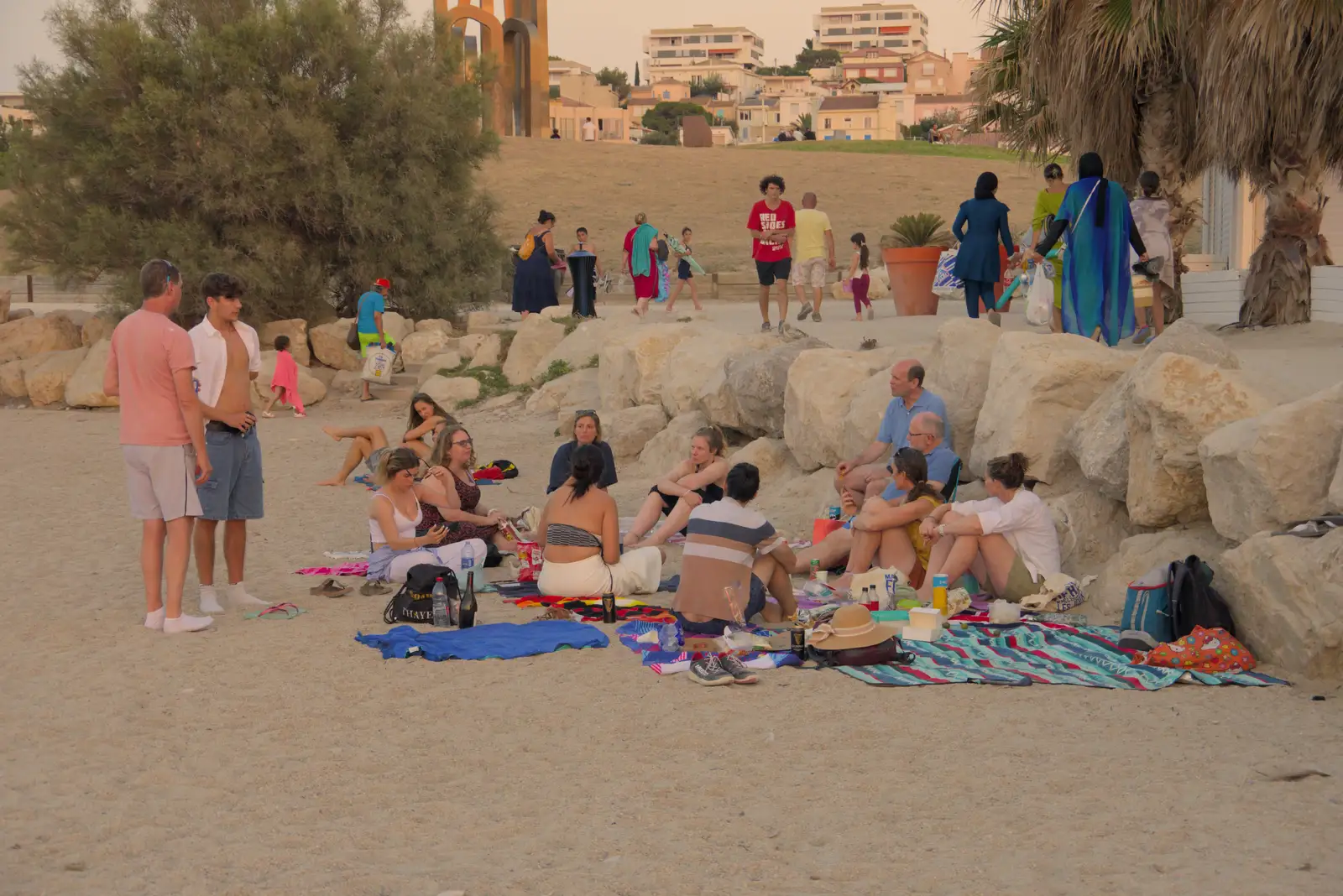 The gang on the beach, from Olympic Non-Sailing, Notre Dame, and the Journey Home, Marseille, France - 8th August 2024