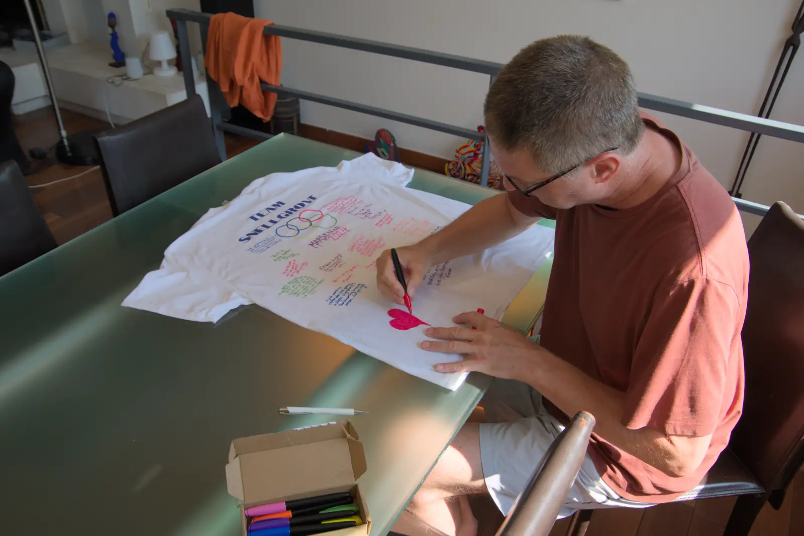 Sean signs the Hannah teeshirt, from Olympic Non-Sailing, Notre Dame, and the Journey Home, Marseille, France - 8th August 2024