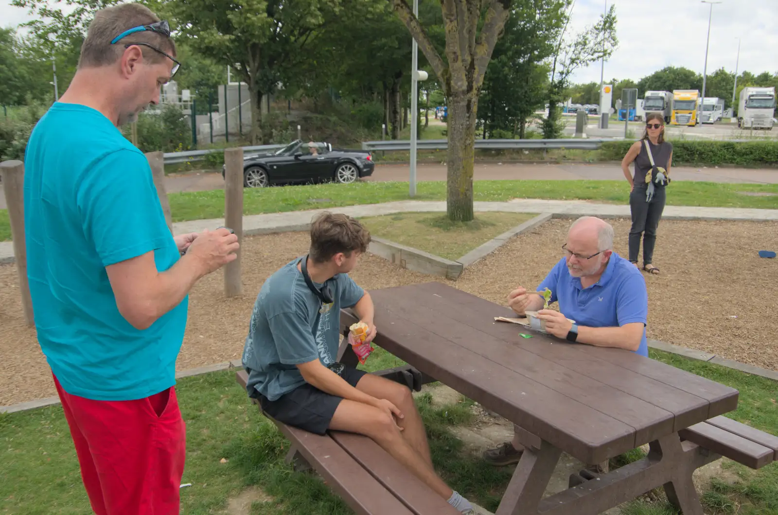 We stop for a wee at a packed services, from Olympic Non-Sailing, Notre Dame, and the Journey Home, Marseille, France - 8th August 2024