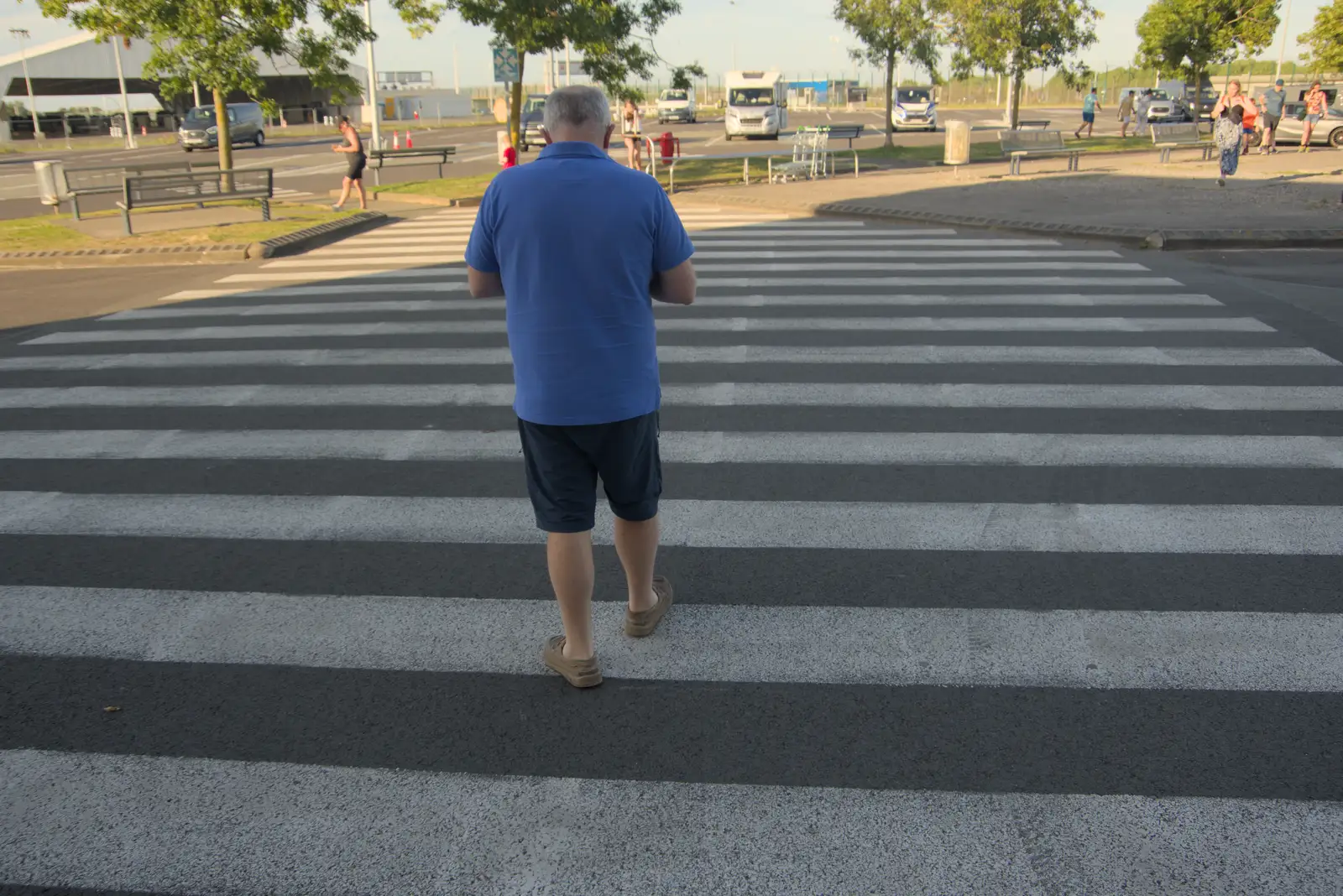 Hamish crosses a giant zebra crossing, from Olympic Non-Sailing, Notre Dame, and the Journey Home, Marseille, France - 8th August 2024