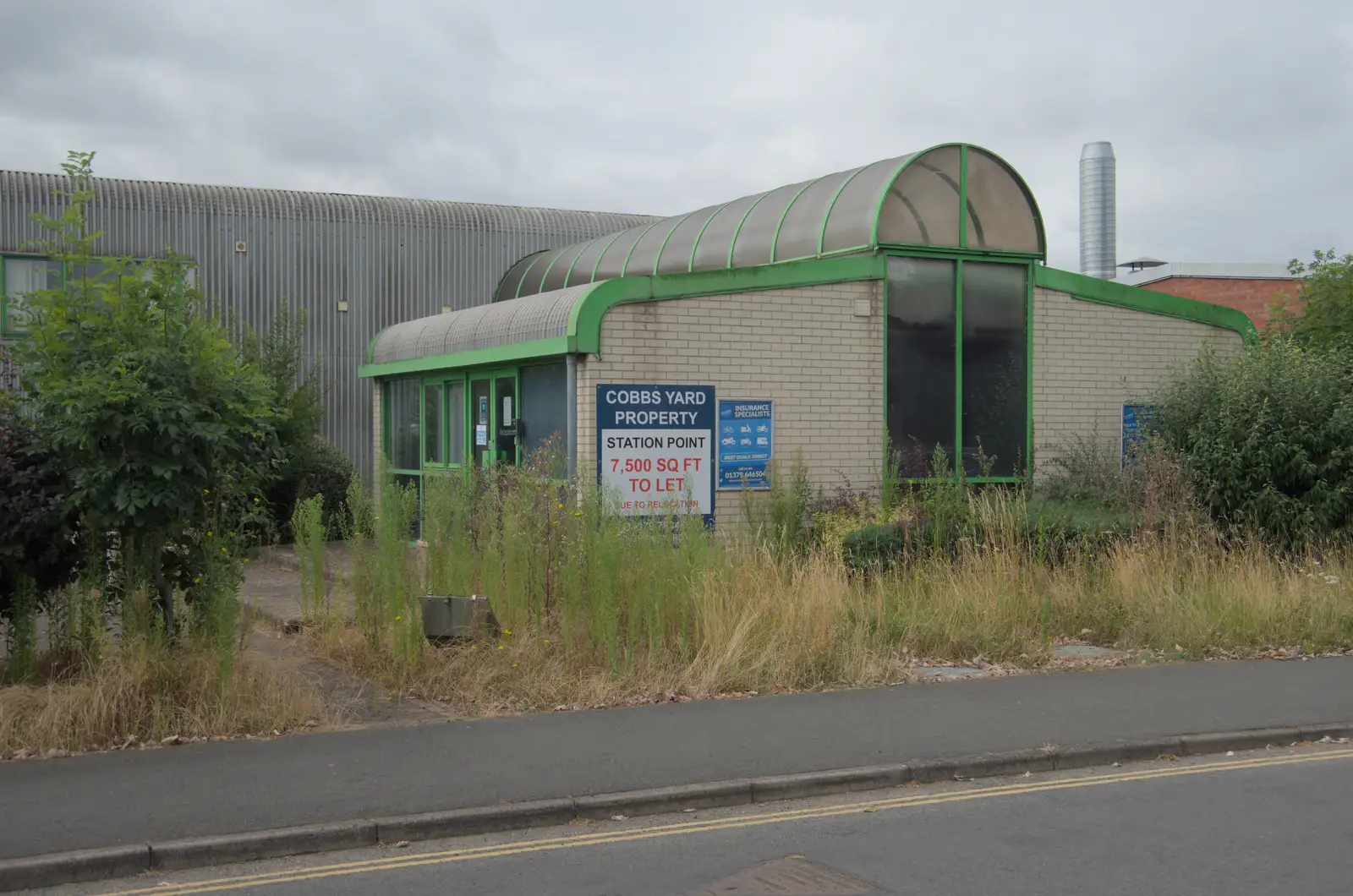 The old Midwich offices in Diss are looking derelict, from Olympic Non-Sailing, Notre Dame, and the Journey Home, Marseille, France - 8th August 2024