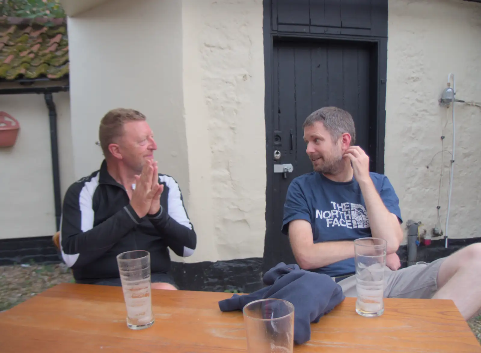 Gaz and Phil outside, as we plan the next move, from Camping at Weybread, and the BSCC at Cotton and Dickleburgh - 14th August 2024