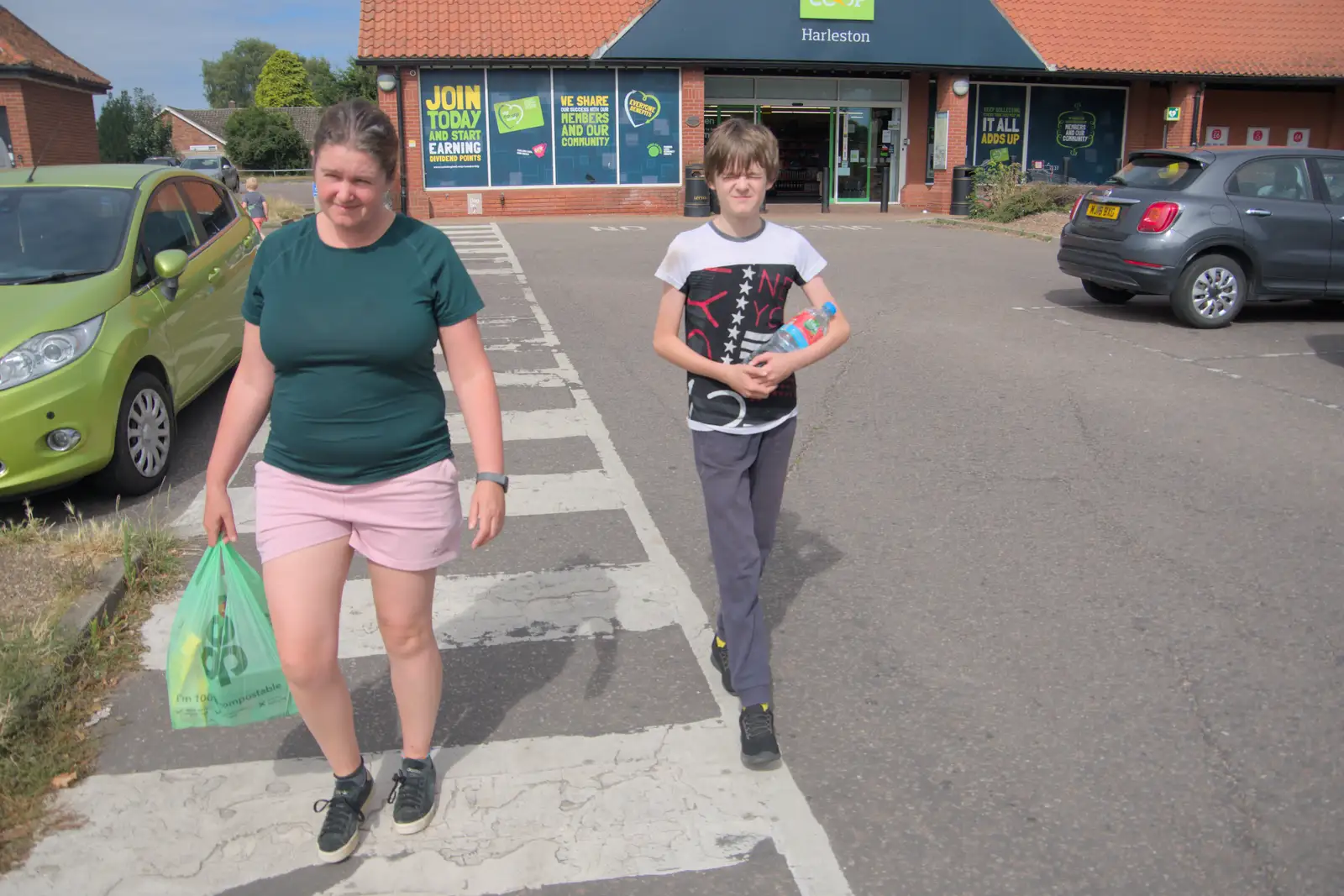 Isobel and Harry in the car park, from Camping at Weybread, and the BSCC at Cotton and Dickleburgh - 14th August 2024