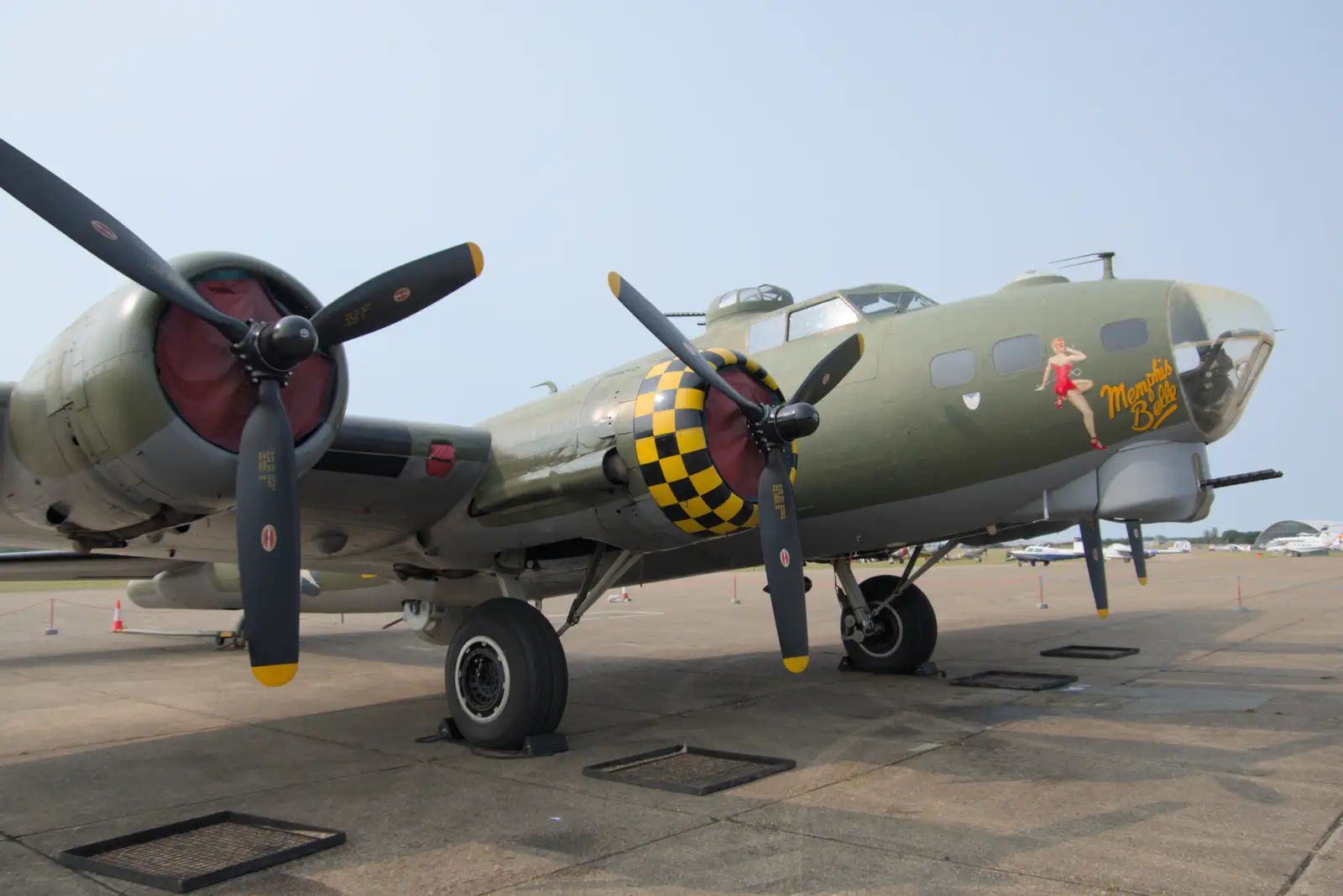 The B-17 Sally B/Memphis Belle is parked up, from Flying in a Dragon Rapide, IWM Duxford, Cambridgeshire - 17th August 2024