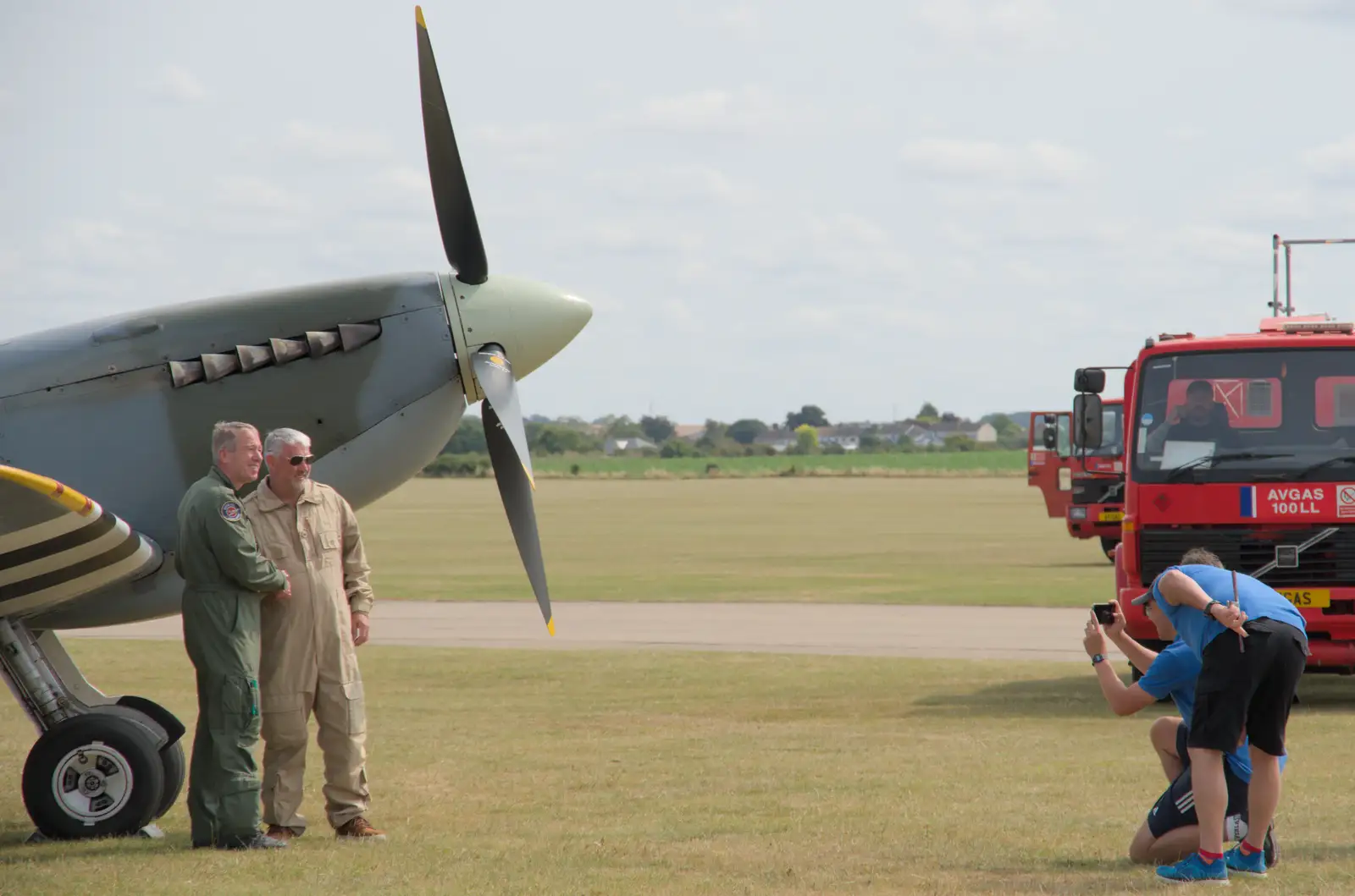 The latest Spitfire passenger gets a photo, from Flying in a Dragon Rapide, IWM Duxford, Cambridgeshire - 17th August 2024