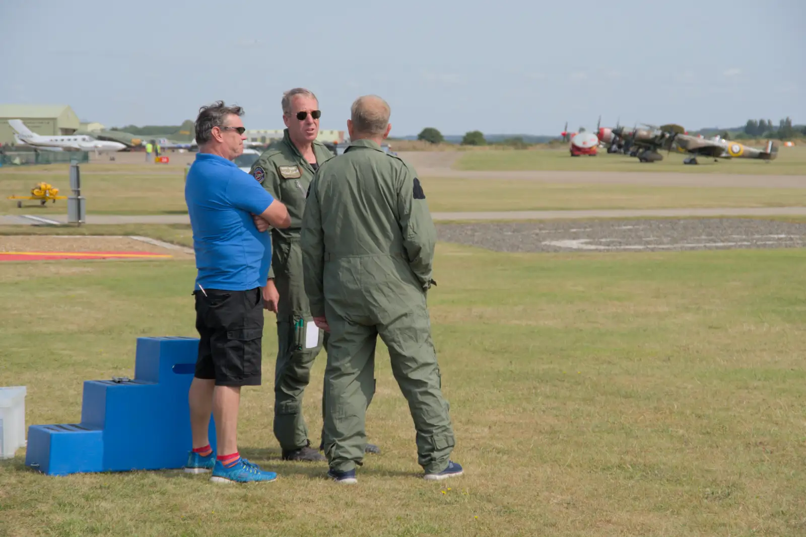 The pilot and crew hang around, from Flying in a Dragon Rapide, IWM Duxford, Cambridgeshire - 17th August 2024