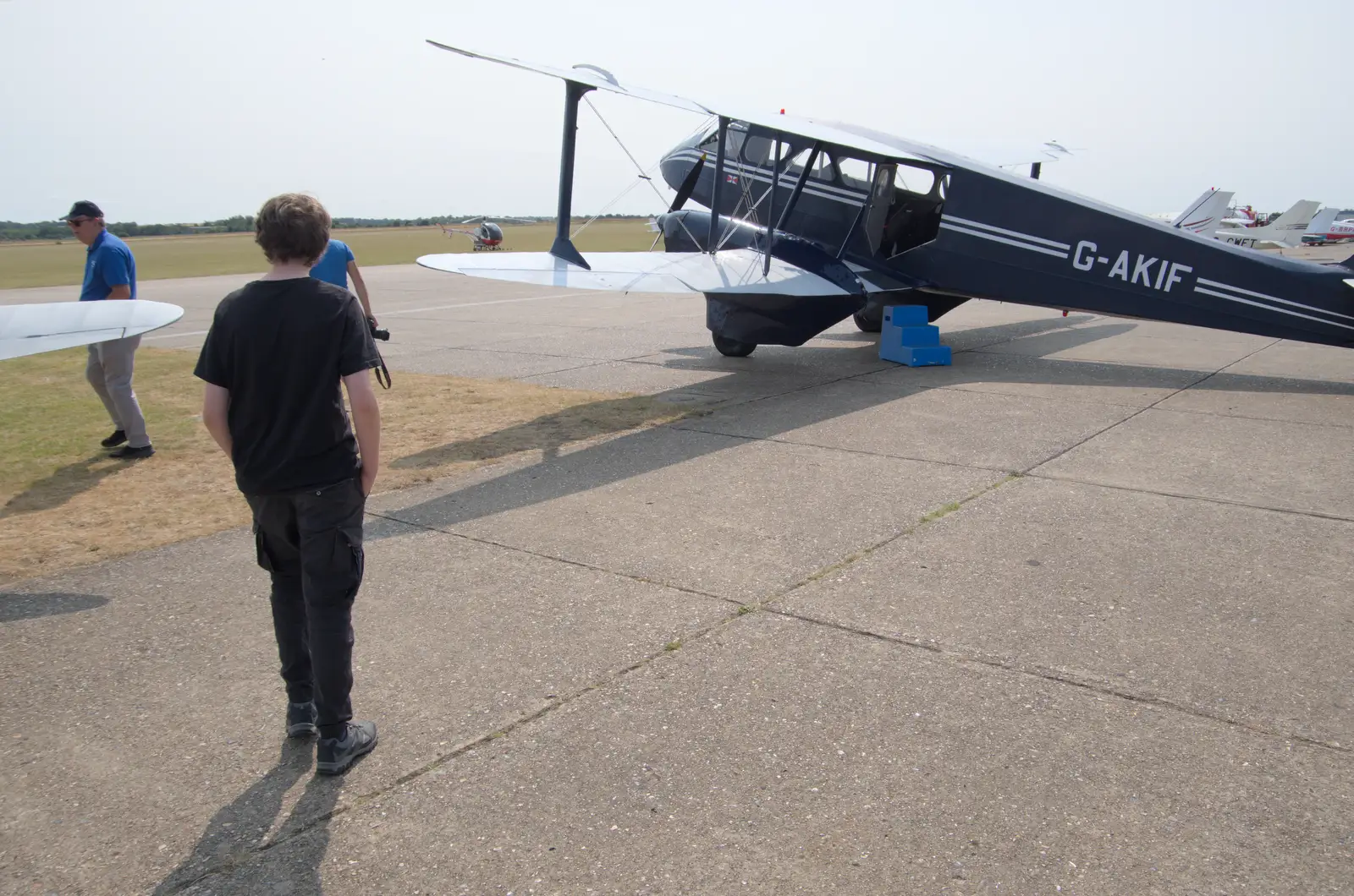 Fred scopes out our 'ride', from Flying in a Dragon Rapide, IWM Duxford, Cambridgeshire - 17th August 2024