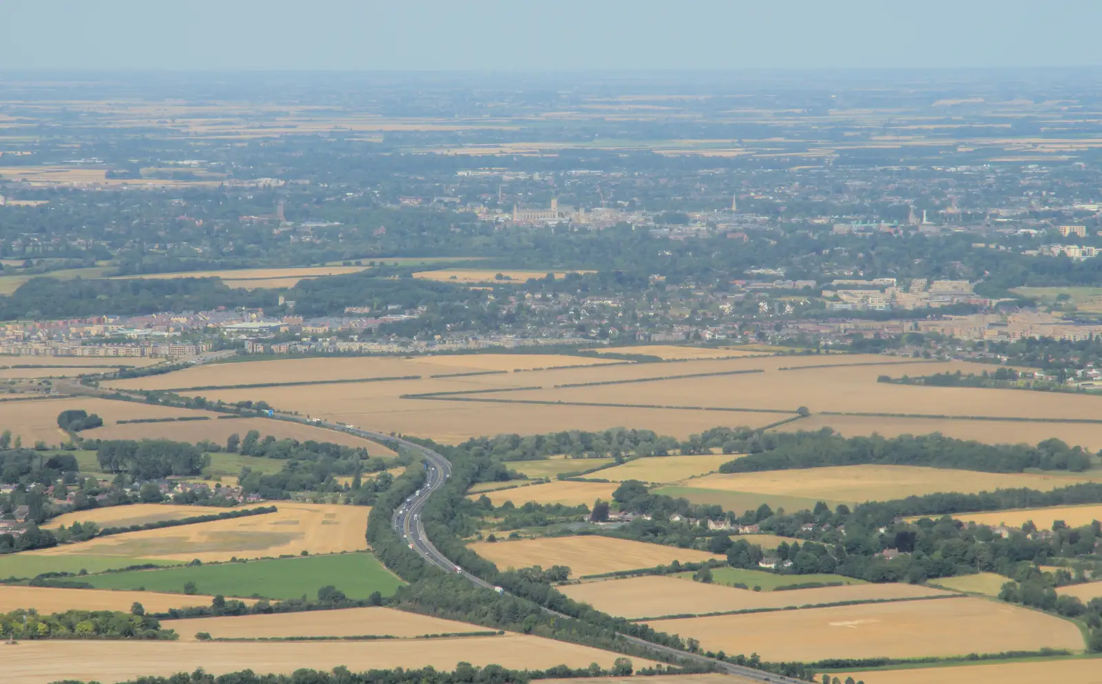 Cambridge and the M11, from Flying in a Dragon Rapide, IWM Duxford, Cambridgeshire - 17th August 2024