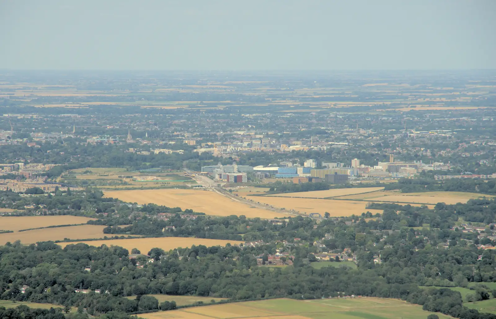 Addenbrooke's ever-expanding hospital site, from Flying in a Dragon Rapide, IWM Duxford, Cambridgeshire - 17th August 2024