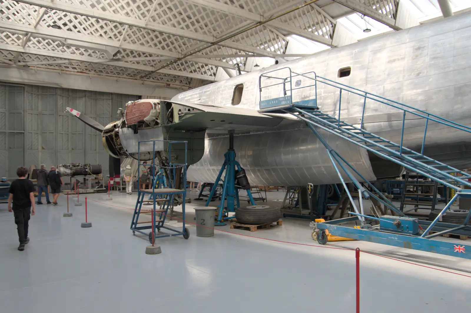 The Shackleton is being restored in a hangar, from Flying in a Dragon Rapide, IWM Duxford, Cambridgeshire - 17th August 2024