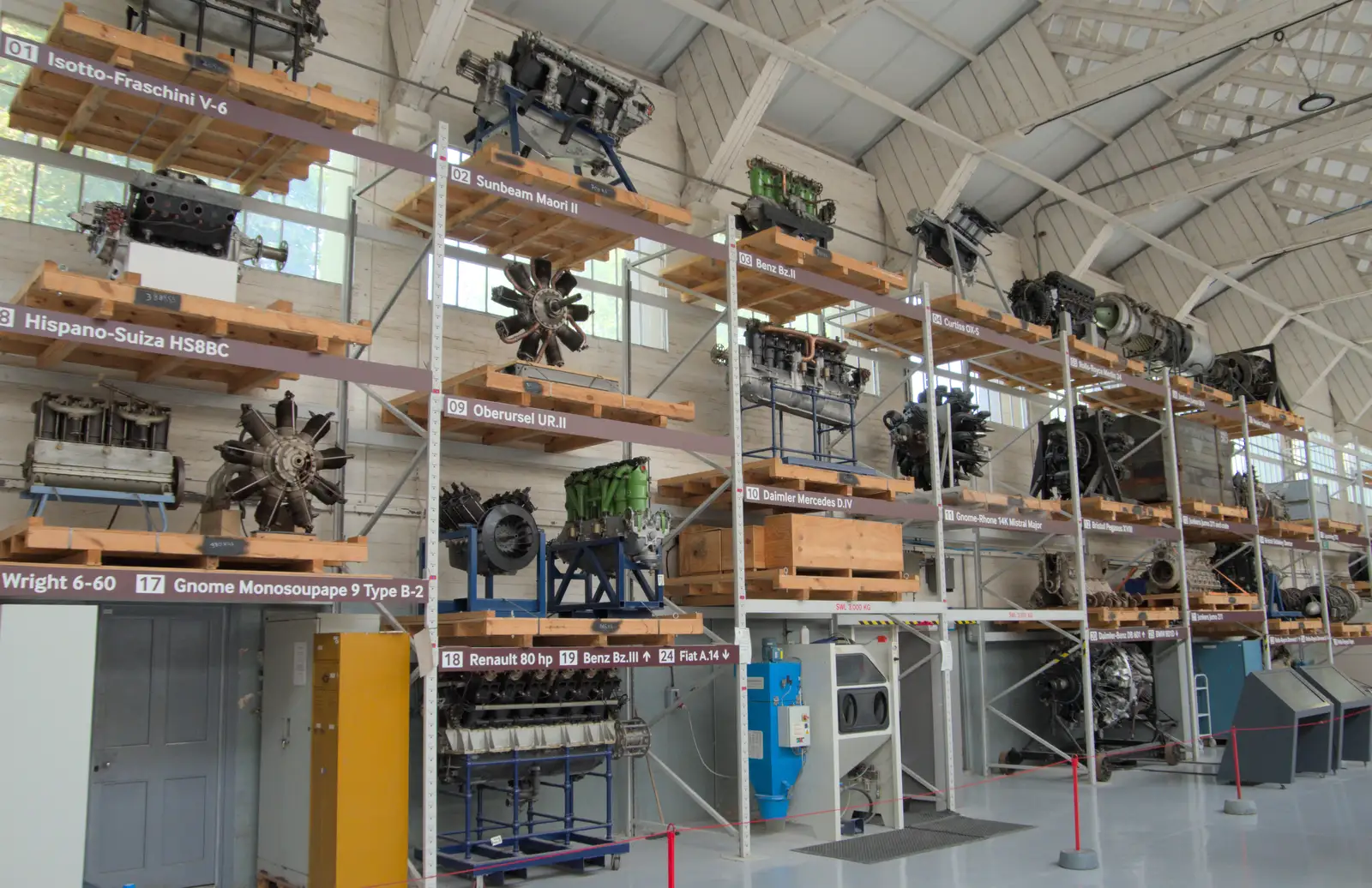 A wall of various aircraft engines, from Flying in a Dragon Rapide, IWM Duxford, Cambridgeshire - 17th August 2024