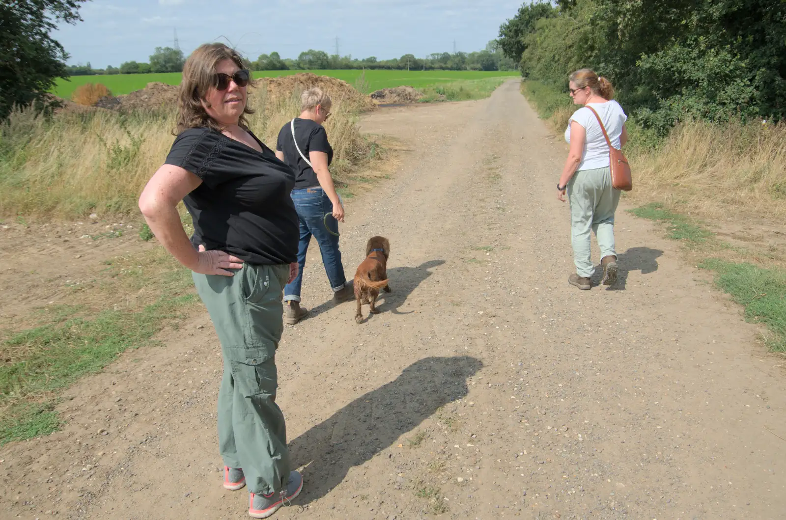 Sis pauses as we walk to Scole, from A Trip to Ickworth House with Sis, Horringer - 19th August 2024