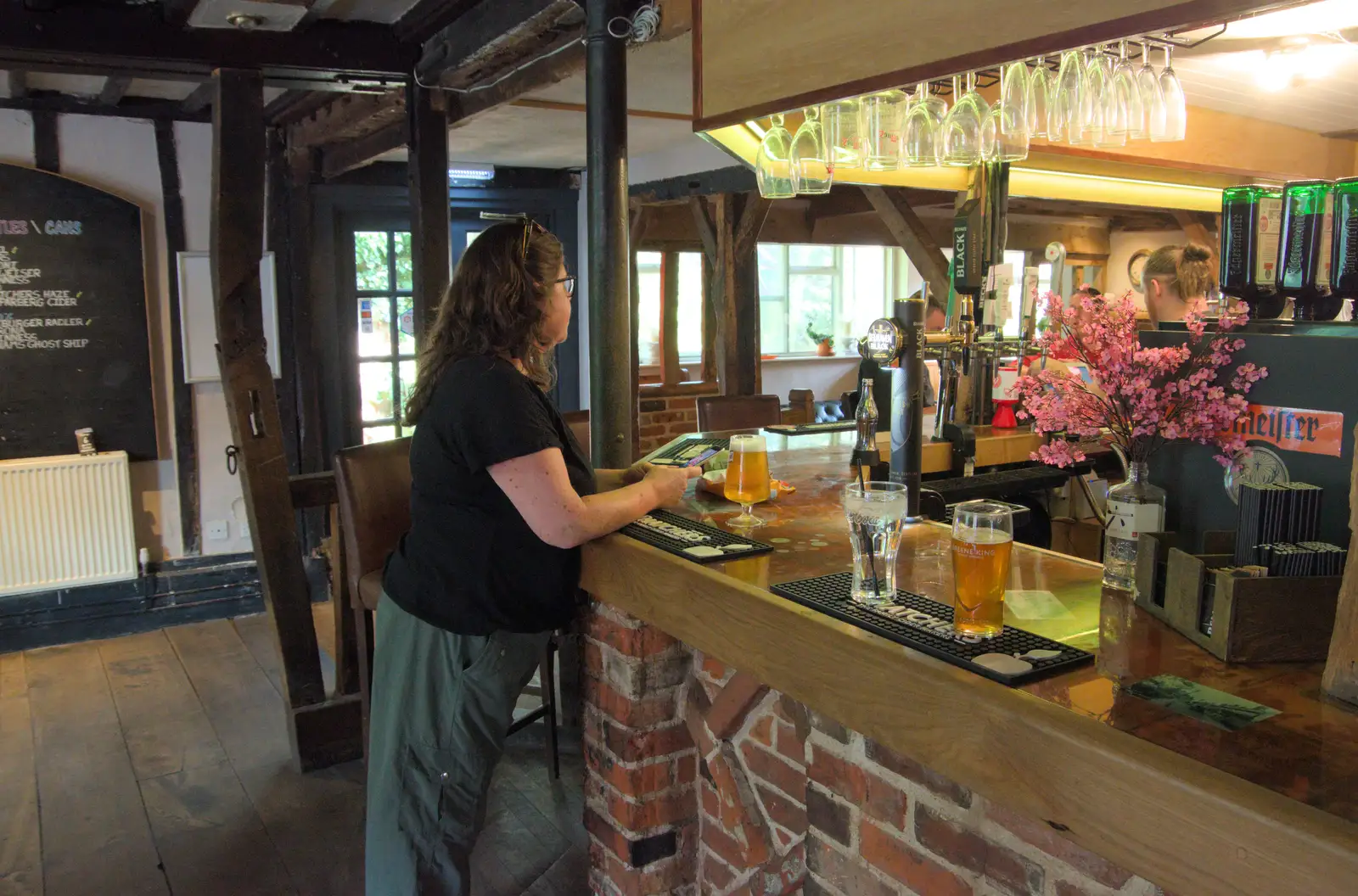 Sis is at the bar in the Crossways, from A Trip to Ickworth House with Sis, Horringer - 19th August 2024