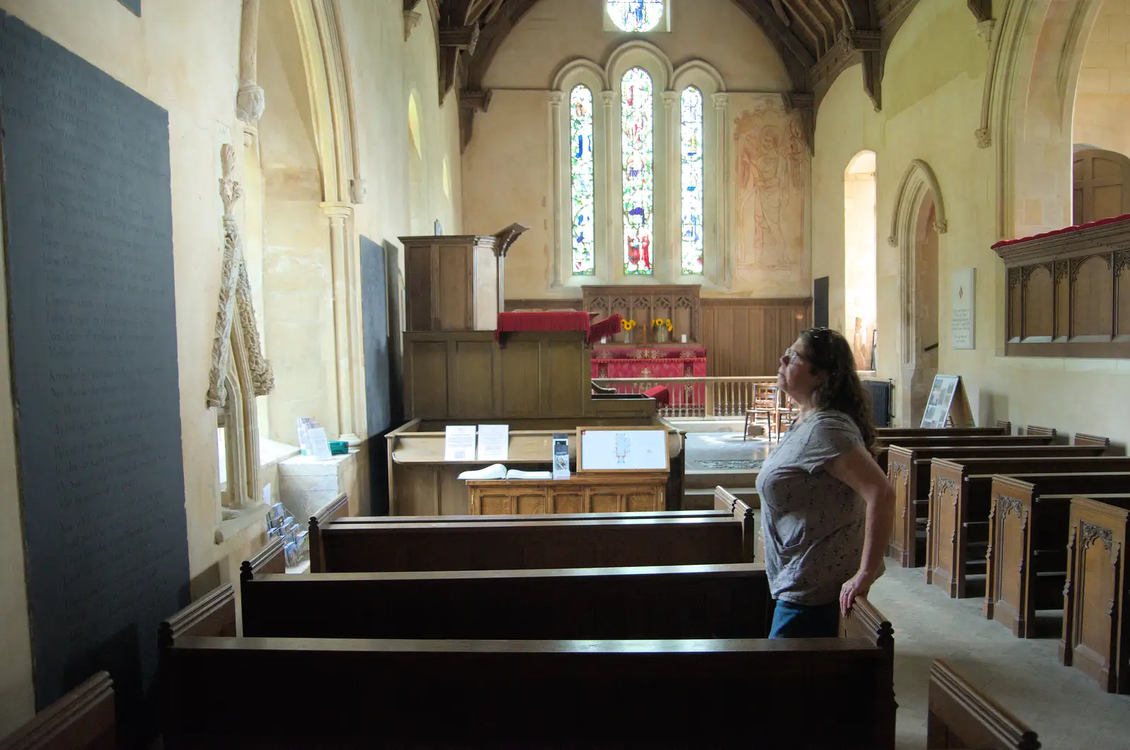 Sis looks at something in St. Mary's church, from A Trip to Ickworth House with Sis, Horringer - 19th August 2024