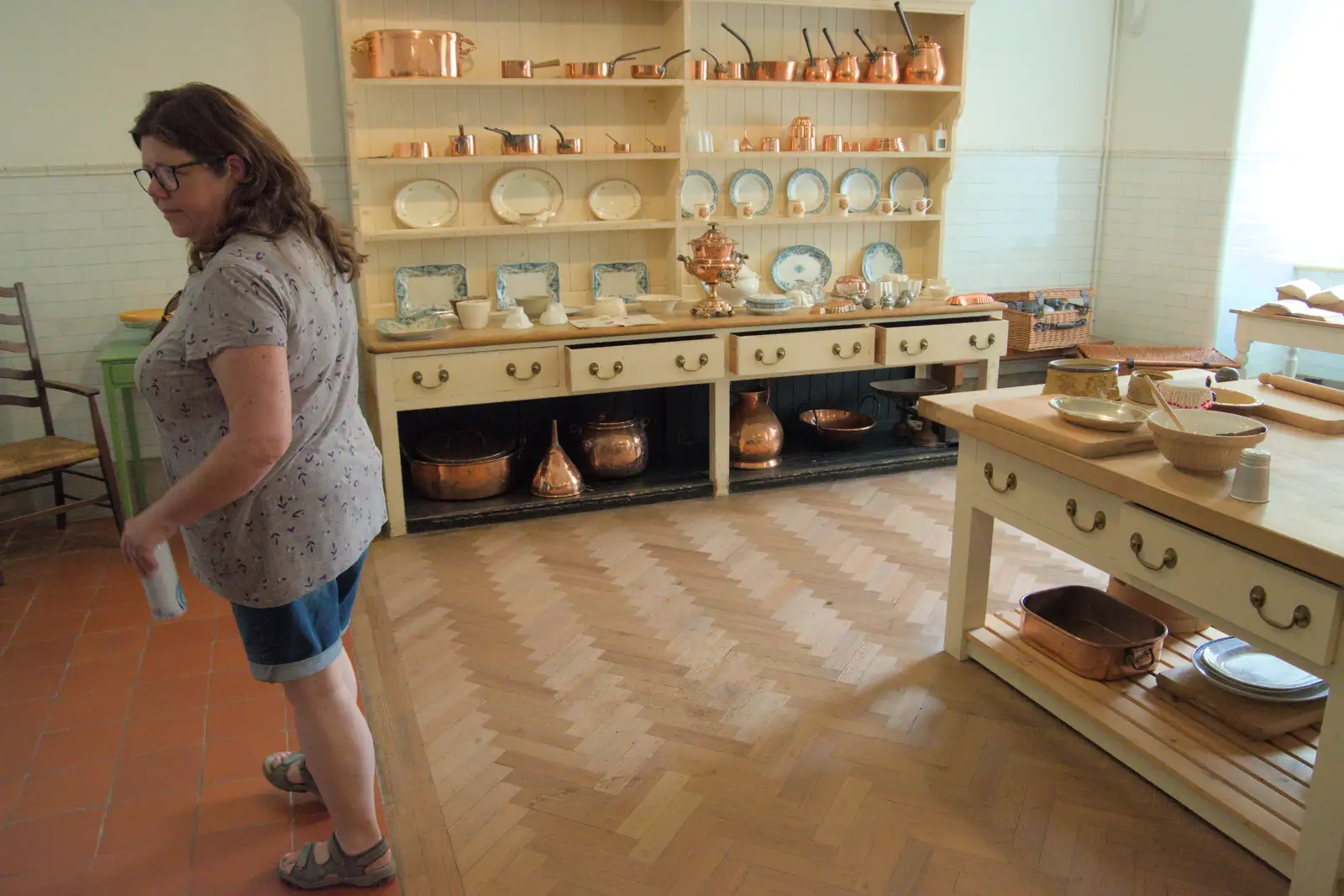 Sis scopes out the downstairs kitchen, from A Trip to Ickworth House with Sis, Horringer - 19th August 2024