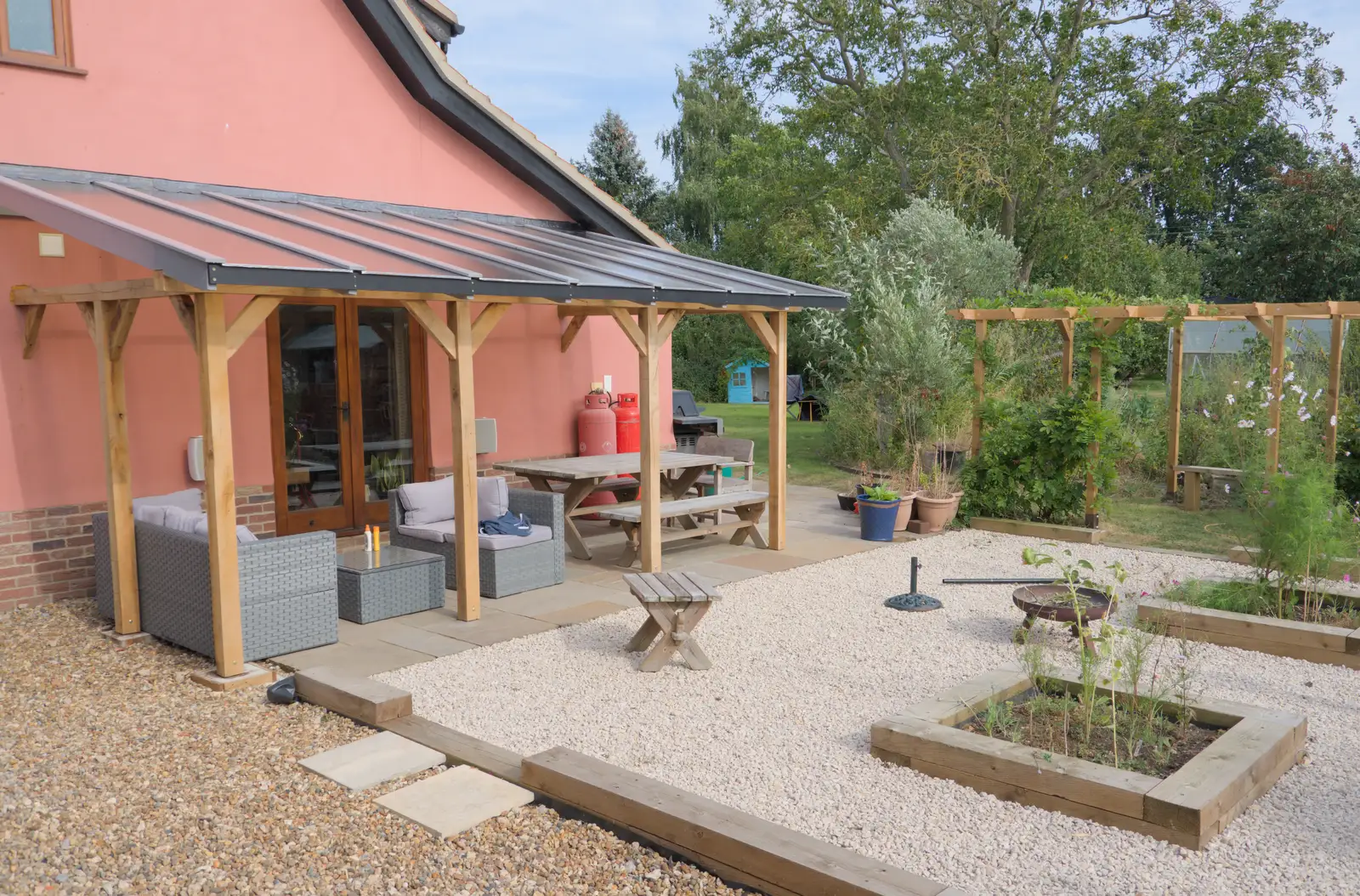 The new patio roof is mostly complete, from A Trip to Ickworth House with Sis, Horringer - 19th August 2024