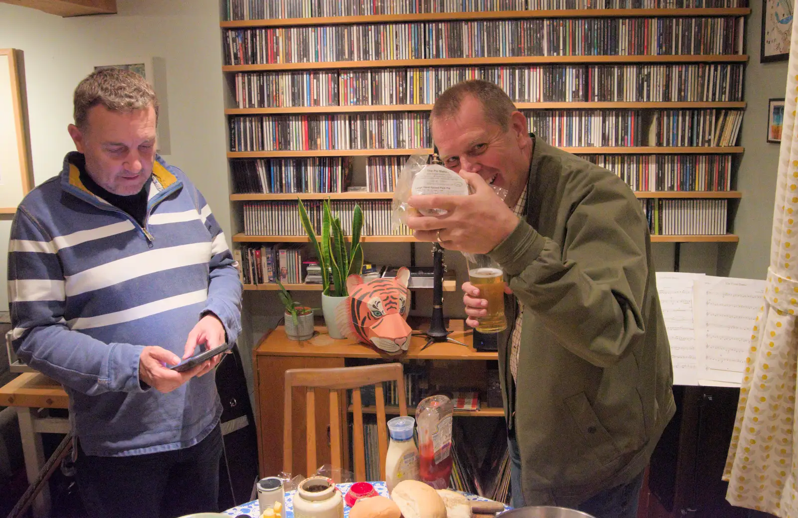 Andrew waves a pork pie around, from A Summer Party, and the GSB at Walsham le Willows, Suffolk - 26th August 2024