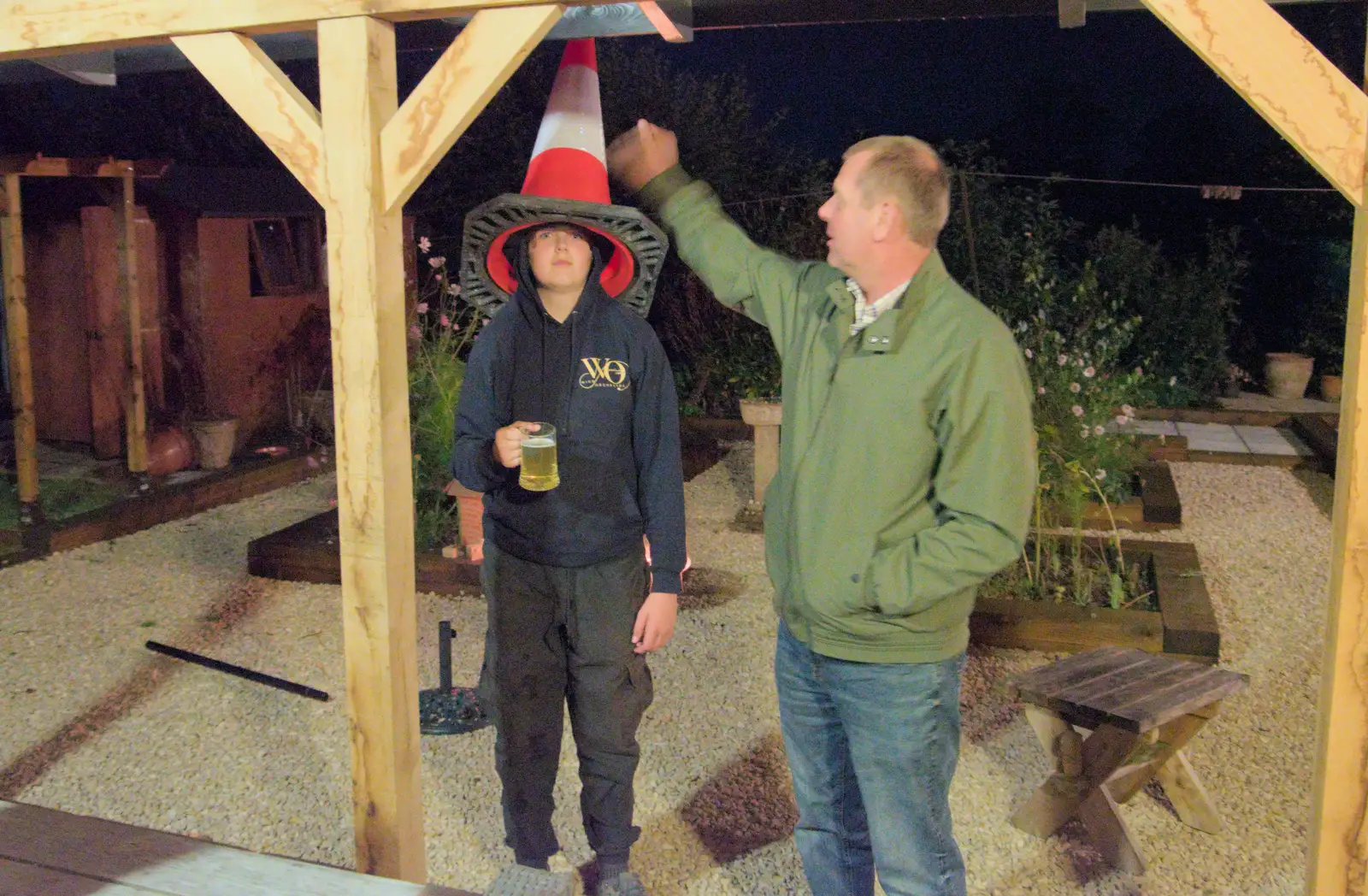 Fred wanders around with the cone hat, from A Summer Party, and the GSB at Walsham le Willows, Suffolk - 26th August 2024