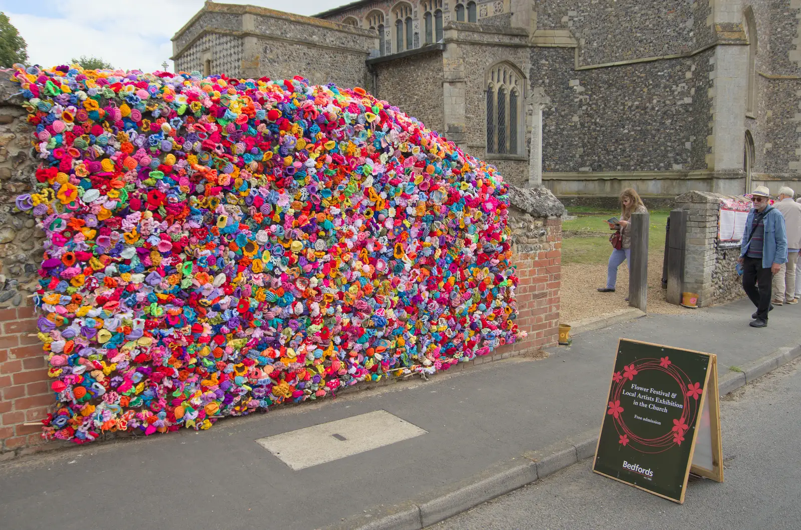 Hundreds of crochet flowers on the church wall, from A Summer Party, and the GSB at Walsham le Willows, Suffolk - 26th August 2024