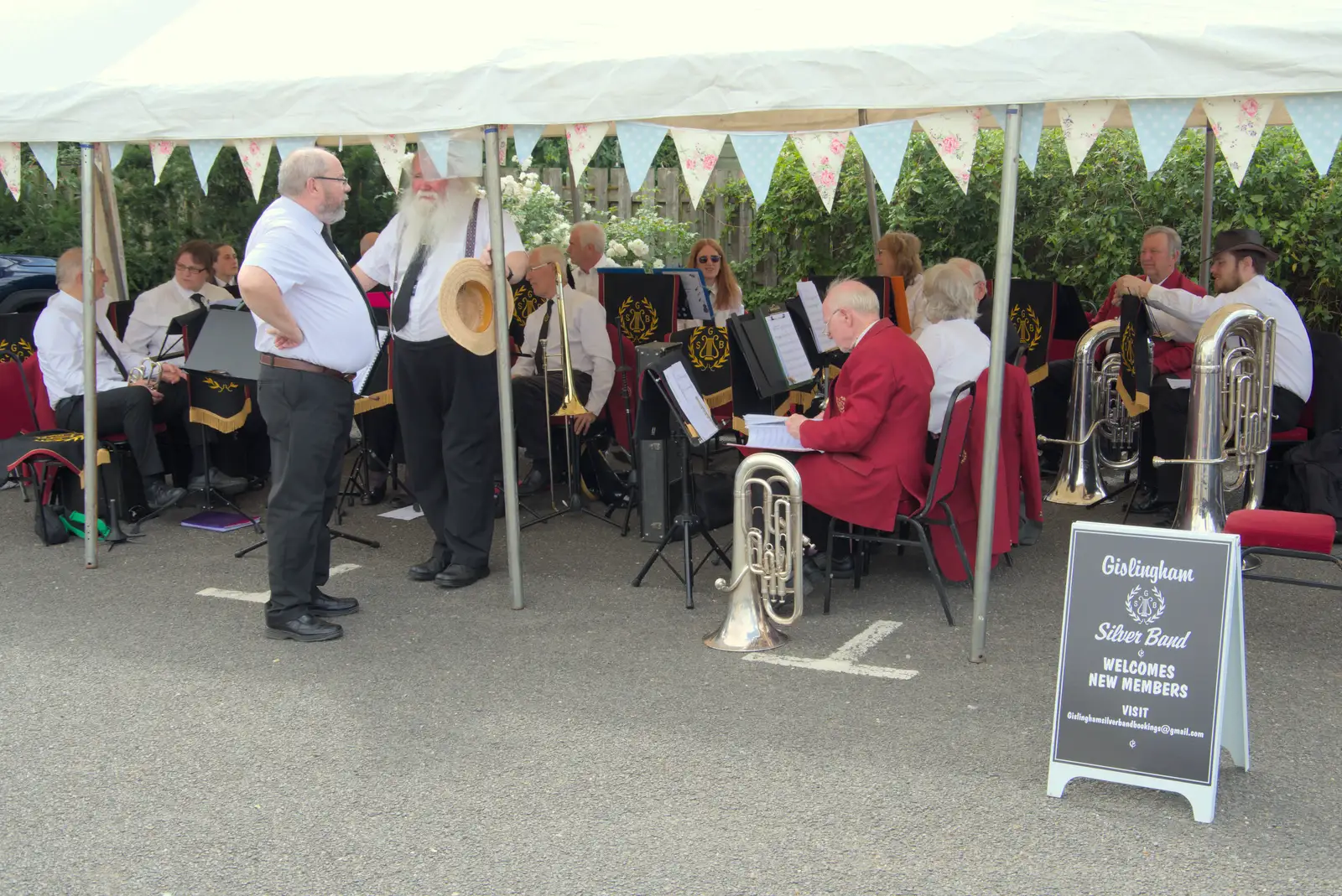 Mark and Adrian chat, from A Summer Party, and the GSB at Walsham le Willows, Suffolk - 26th August 2024