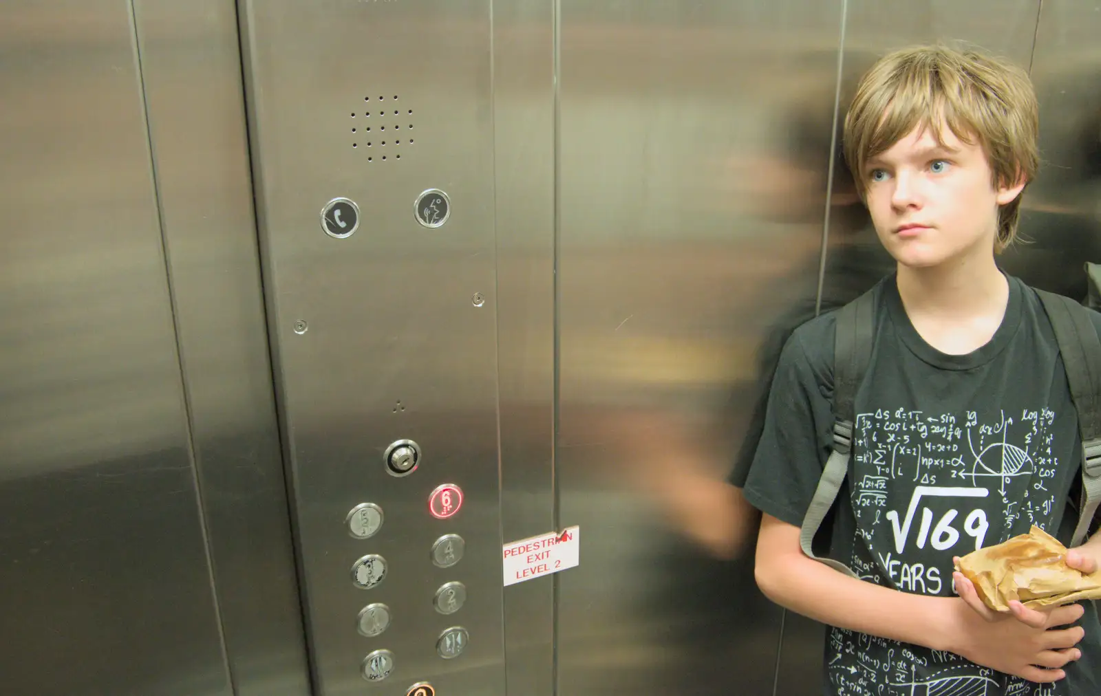 Harry has a moment of ennui in the car park lift, from The Death of the Feather Factory, Diss, Norfolk - 30th August 2024