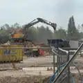 A digger chews up the old feather factory, The Death of the Feather Factory, Diss, Norfolk - 30th August 2024