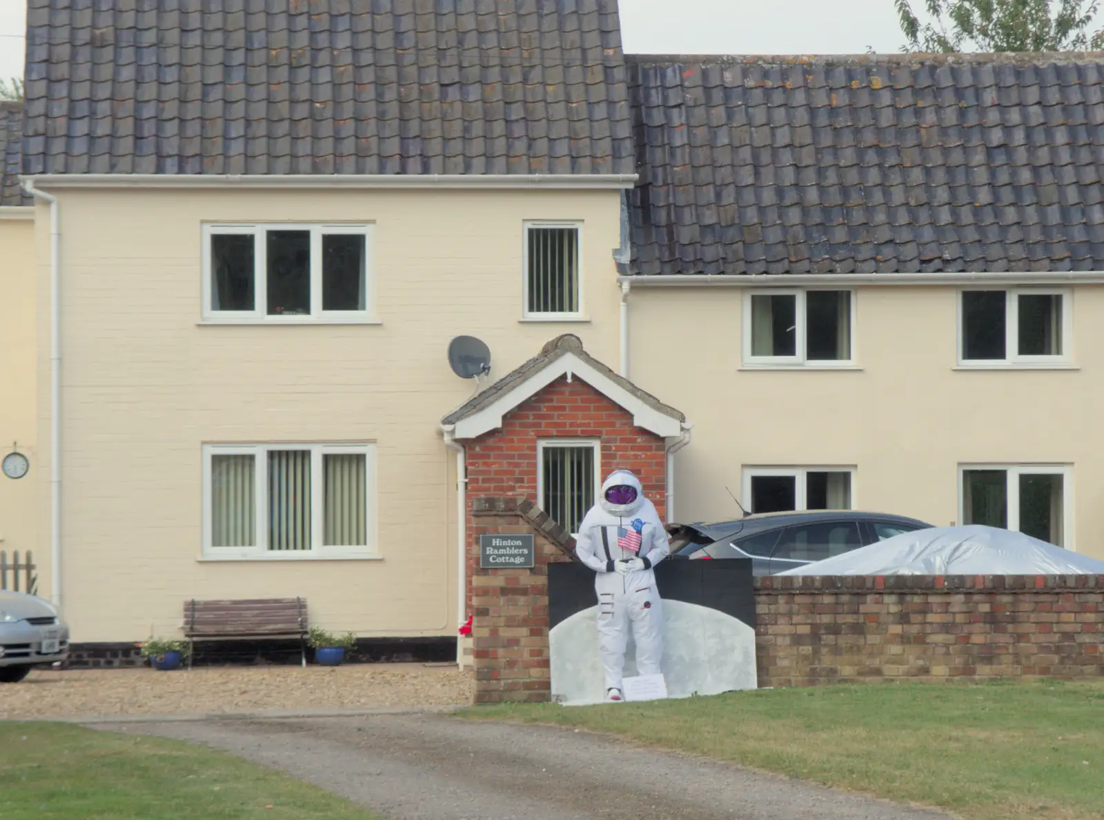 There's a spaceman outside Bernie's old house, from A Protest on the Beach, Aldeburgh, Suffolk - 1st September 2024