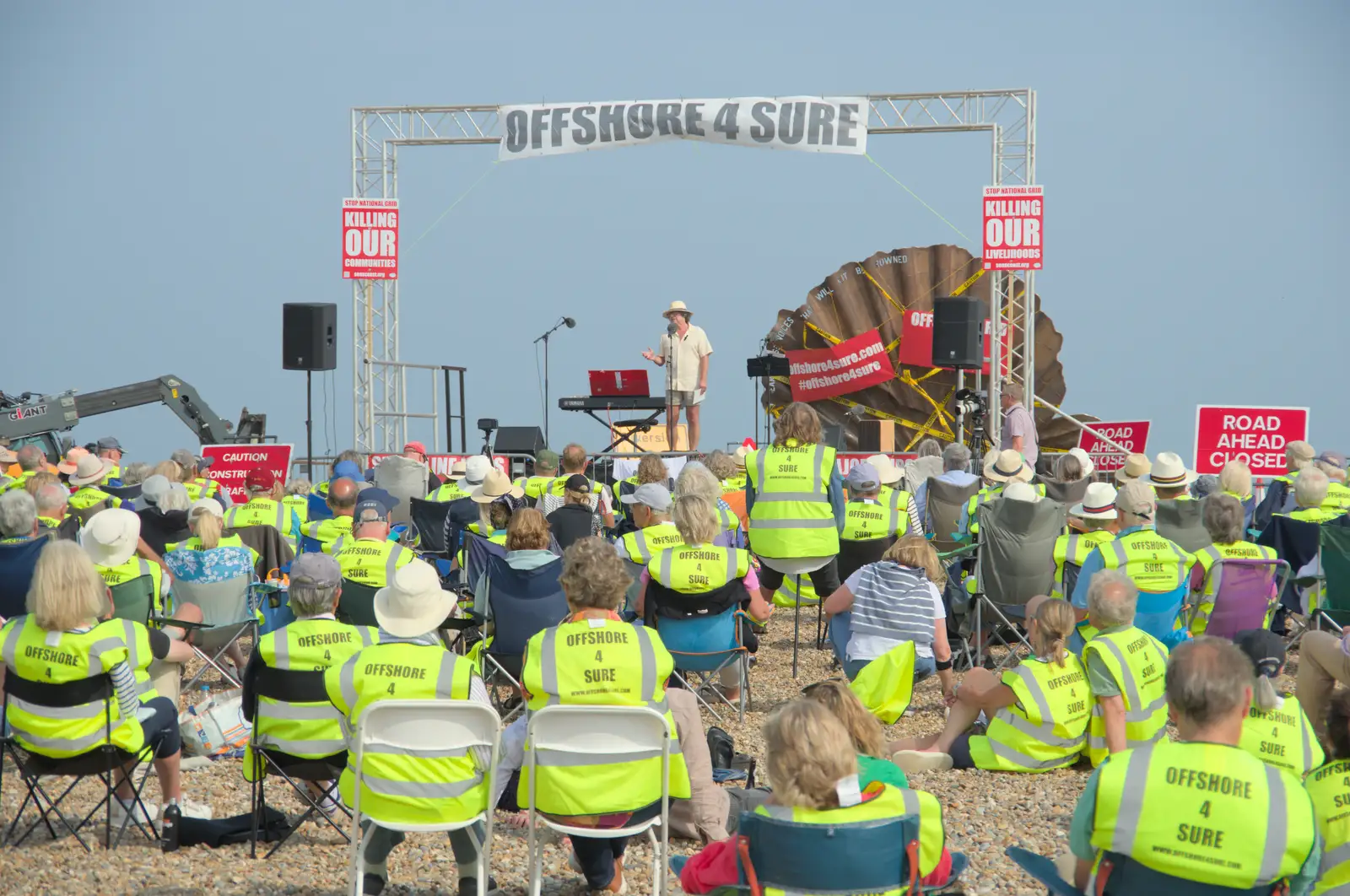 The emcee introduces the Offshore 4 Sure protest, from A Protest on the Beach, Aldeburgh, Suffolk - 1st September 2024