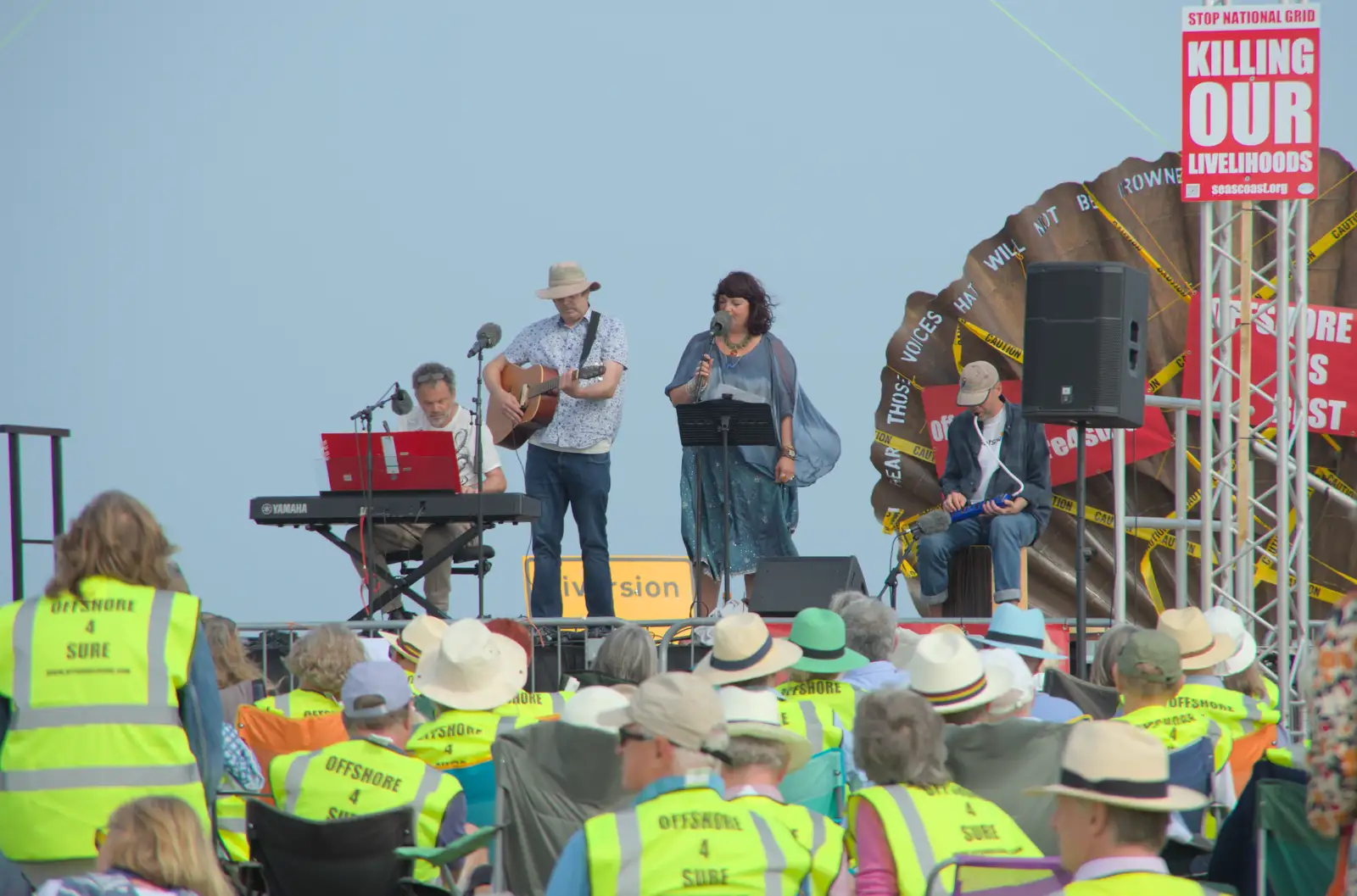 A band entertains the 500-strong crowd, from A Protest on the Beach, Aldeburgh, Suffolk - 1st September 2024