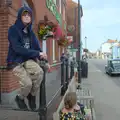 Harry sits on the fence outside the Co-op, A Protest on the Beach, Aldeburgh, Suffolk - 1st September 2024