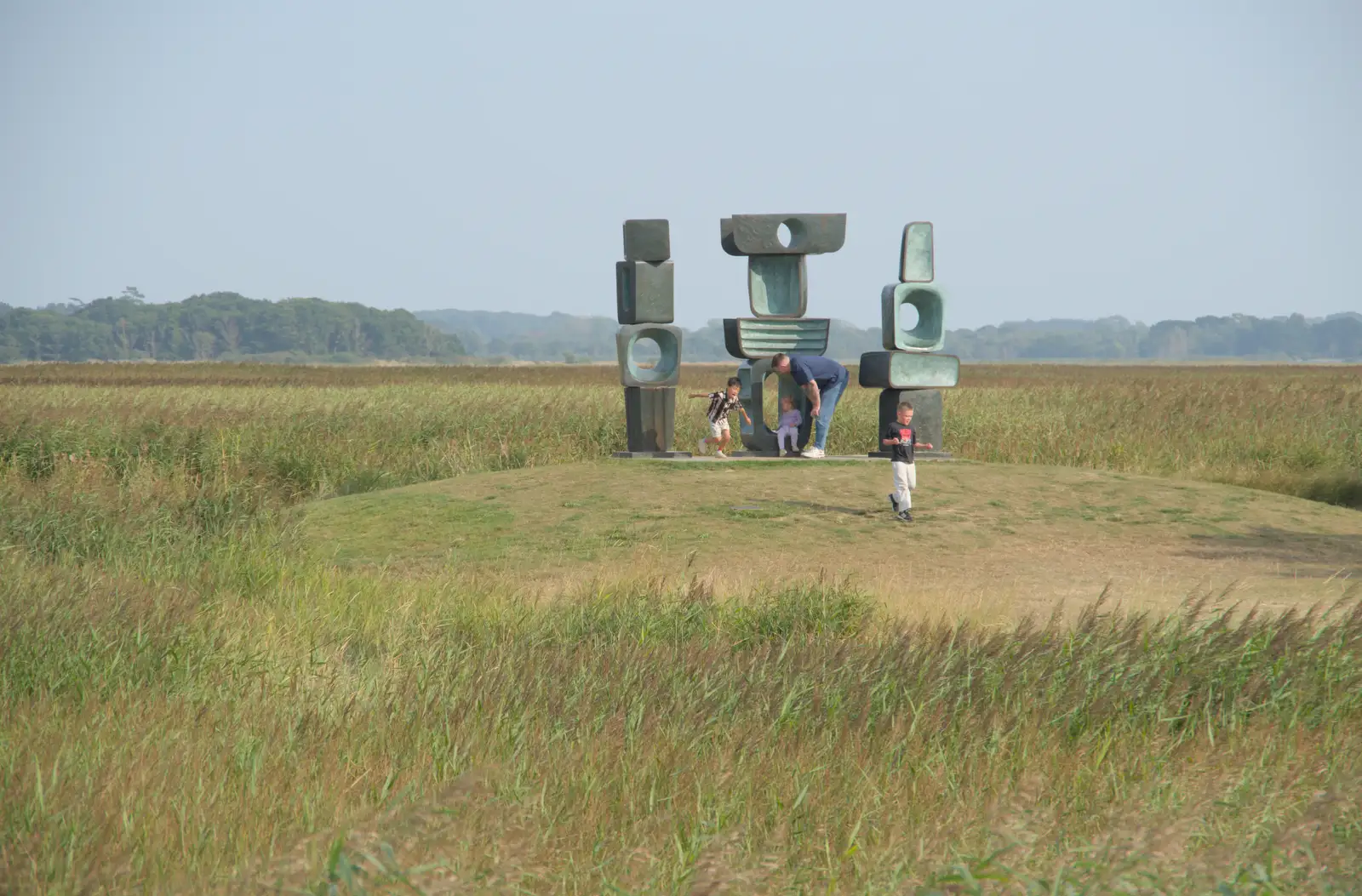 Barbara Hepworth's sculpture gets some interaction, from A Protest on the Beach, Aldeburgh, Suffolk - 1st September 2024