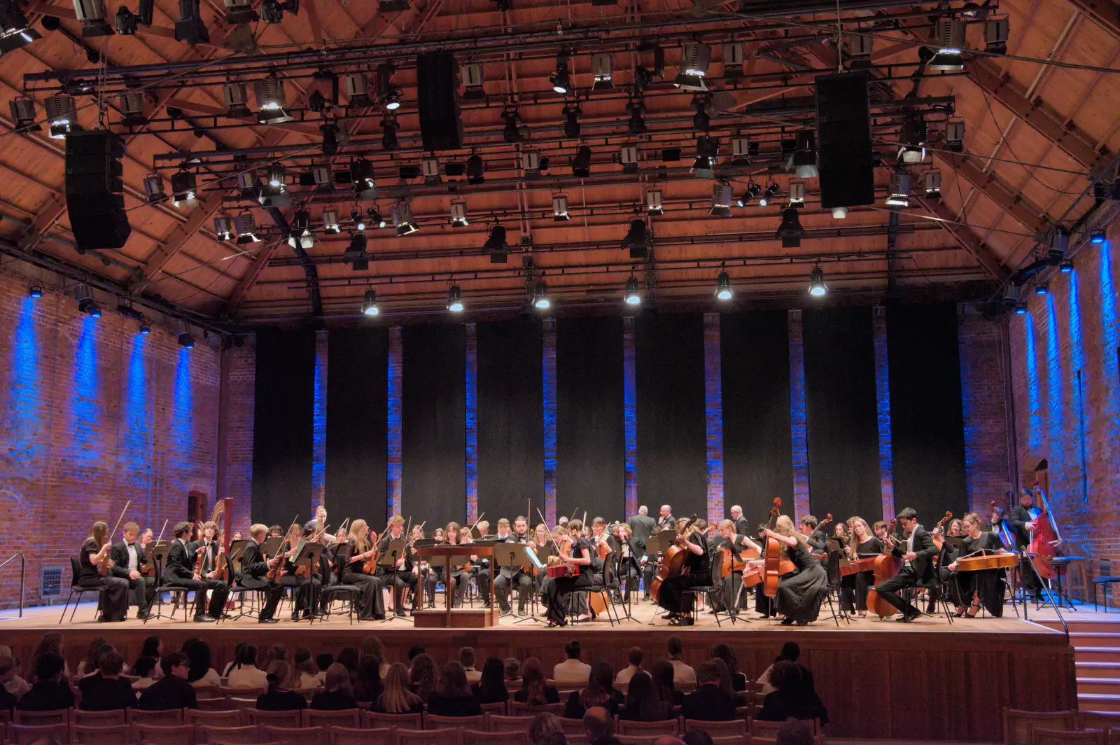 The full orchestra is on stage, from A Protest on the Beach, Aldeburgh, Suffolk - 1st September 2024